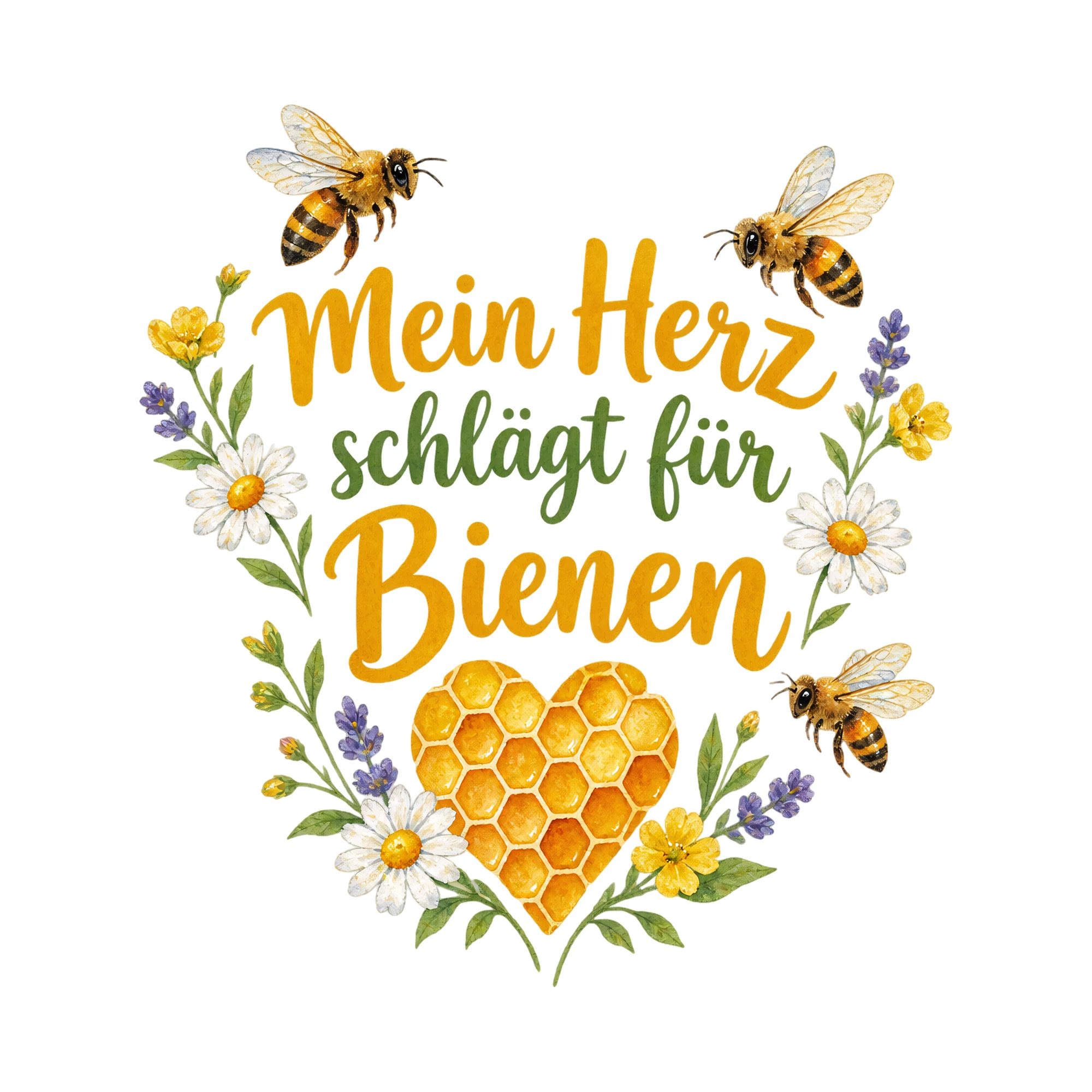 Bügelbild Mein Herz schlägt für Bienen als Grafik auf weißem Hintergrund (BB019297)