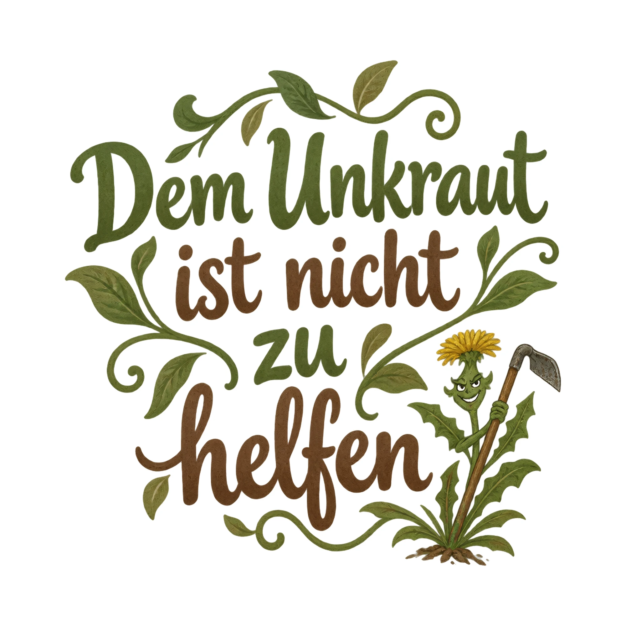 Bügelbild Dem Unkraut ist nicht zu helfen, Hobby Shirt Spruch als Grafik auf weißem Hintergrund (BB016448)
