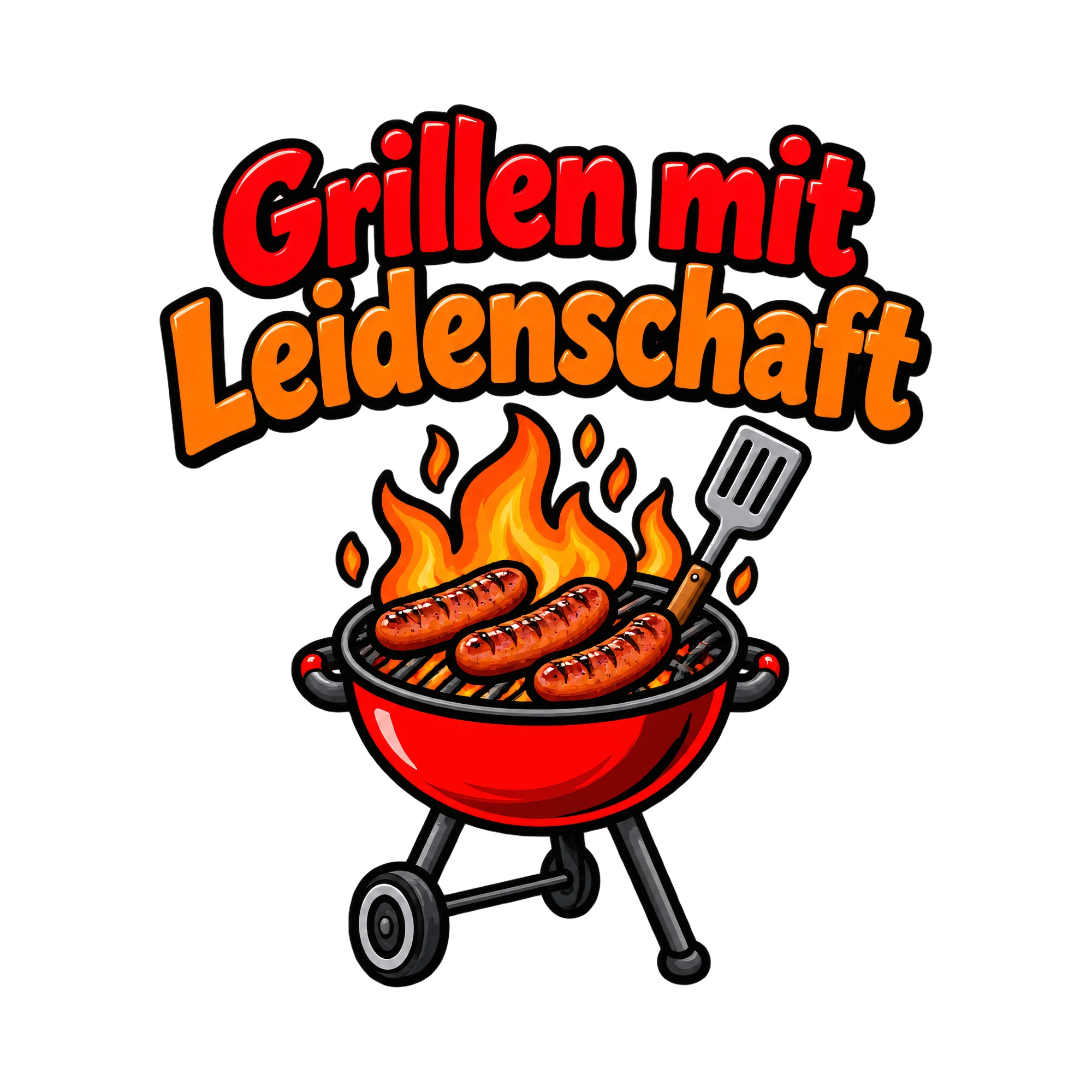 Bügelbild Grillen mit Leidenschaft als Grafik auf weißem Hintergrund (BB018497)