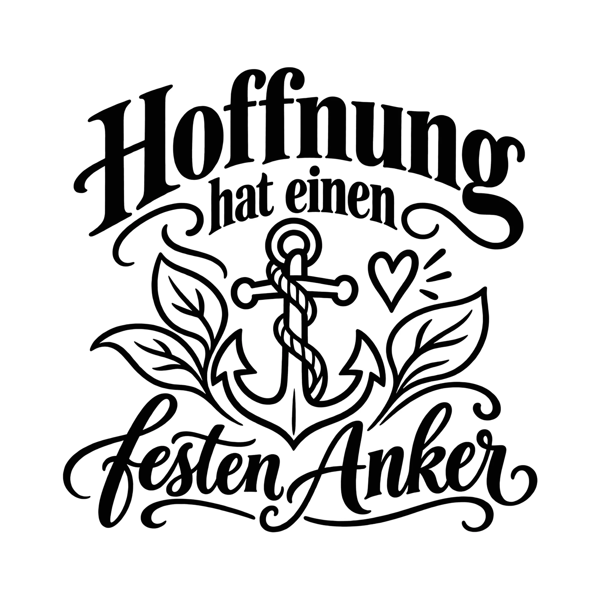 Bügelbild Hoffnung hat einen festen Anker als Grafik auf weißem Hintergrund (BB013257)