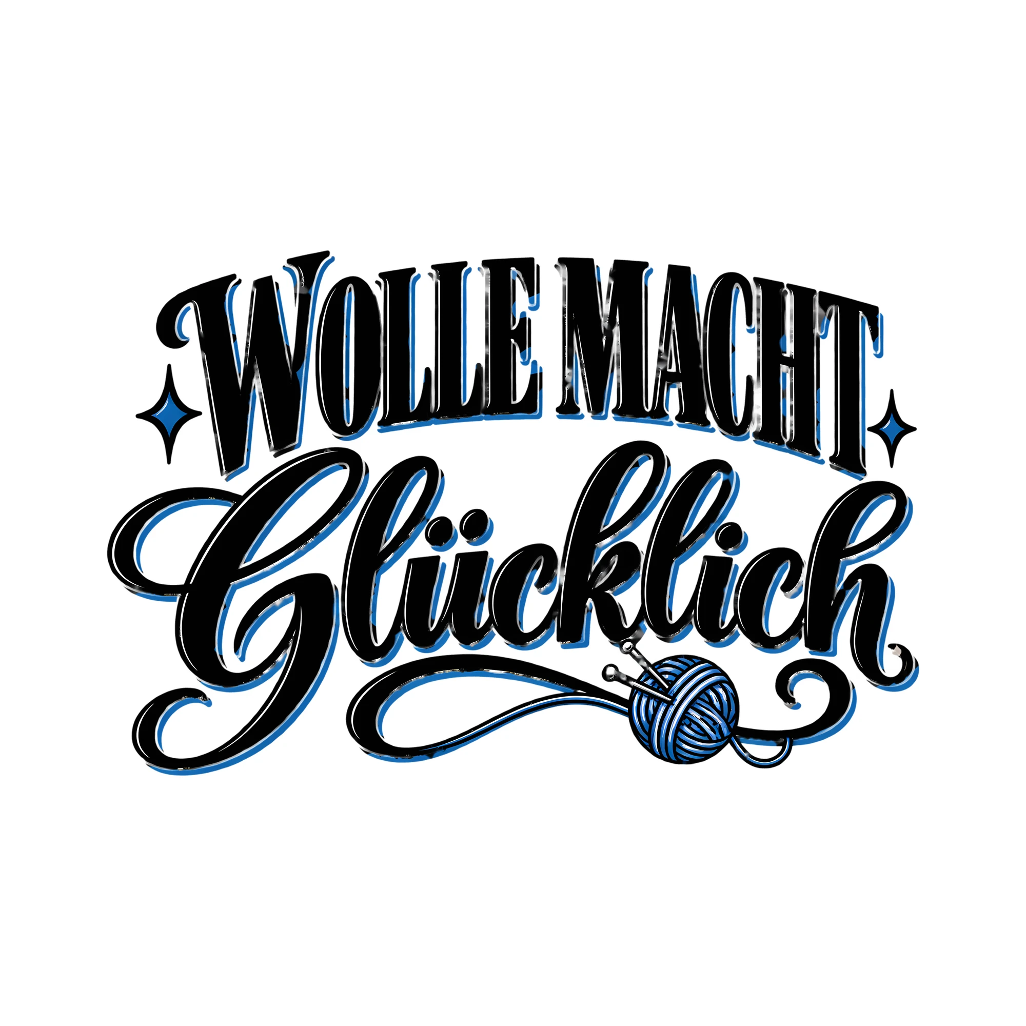 Bügelbild Wolle macht glücklich als Grafik auf weißem Hintergrund (BB014077)