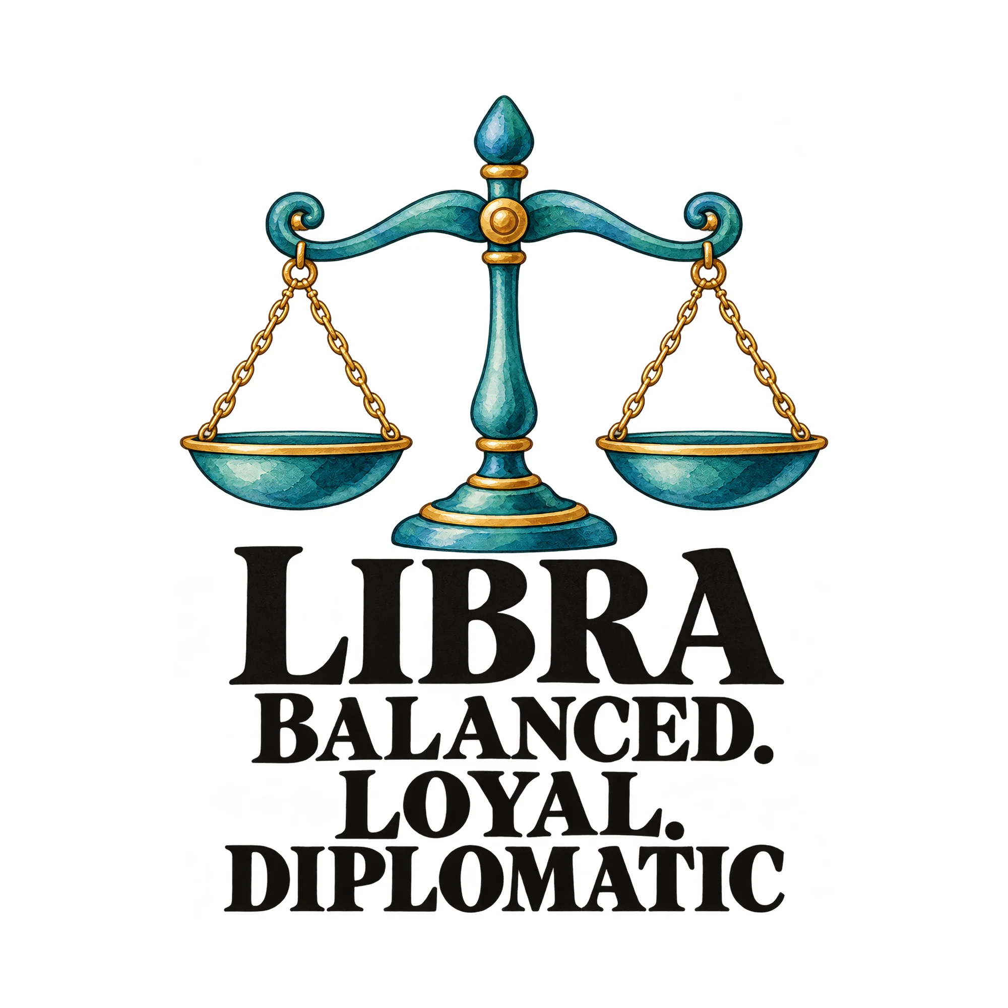 Bügelbild Libra Balanced. Loyal. Diplomatic, Lustiger Shirt Spruch als Grafik auf weißem Hintergrund (BB015965)