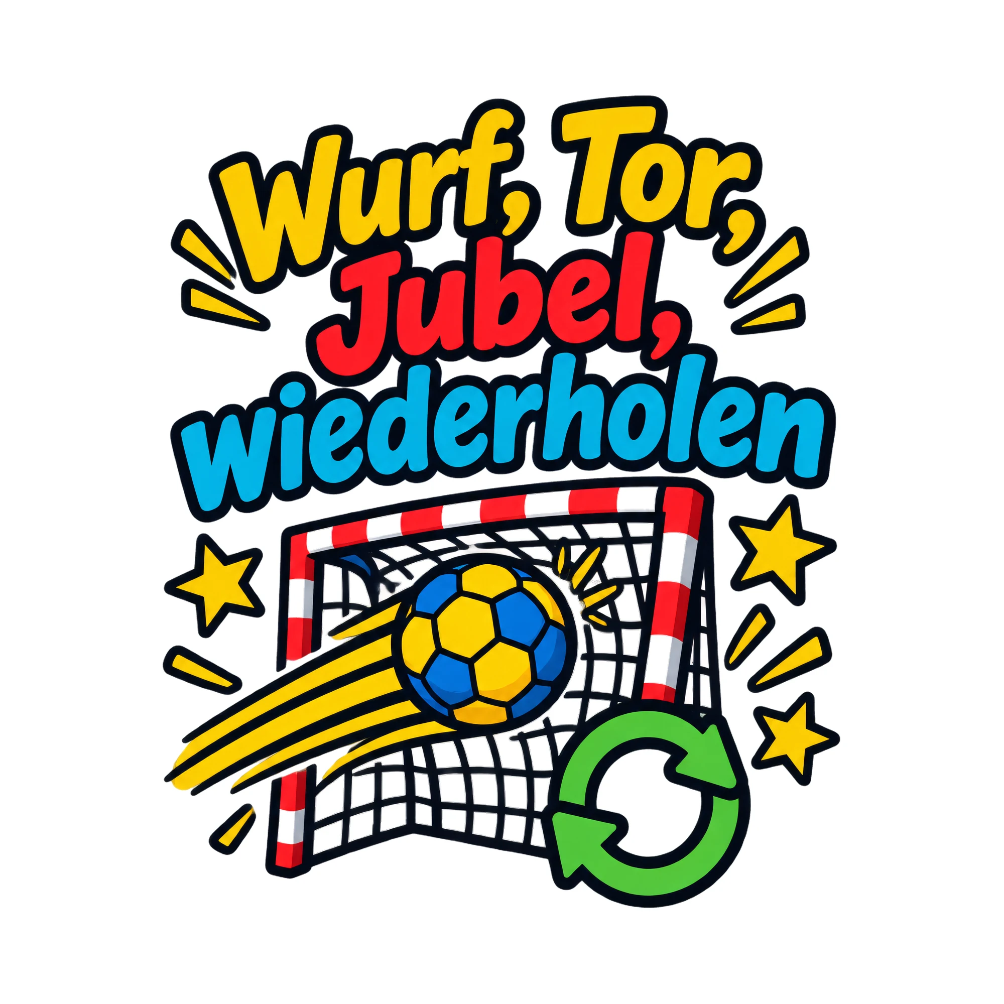 Bügelbild Wurf, Tor, Jubel, wiederholen als Grafik auf weißem Hintergrund (BB019425)