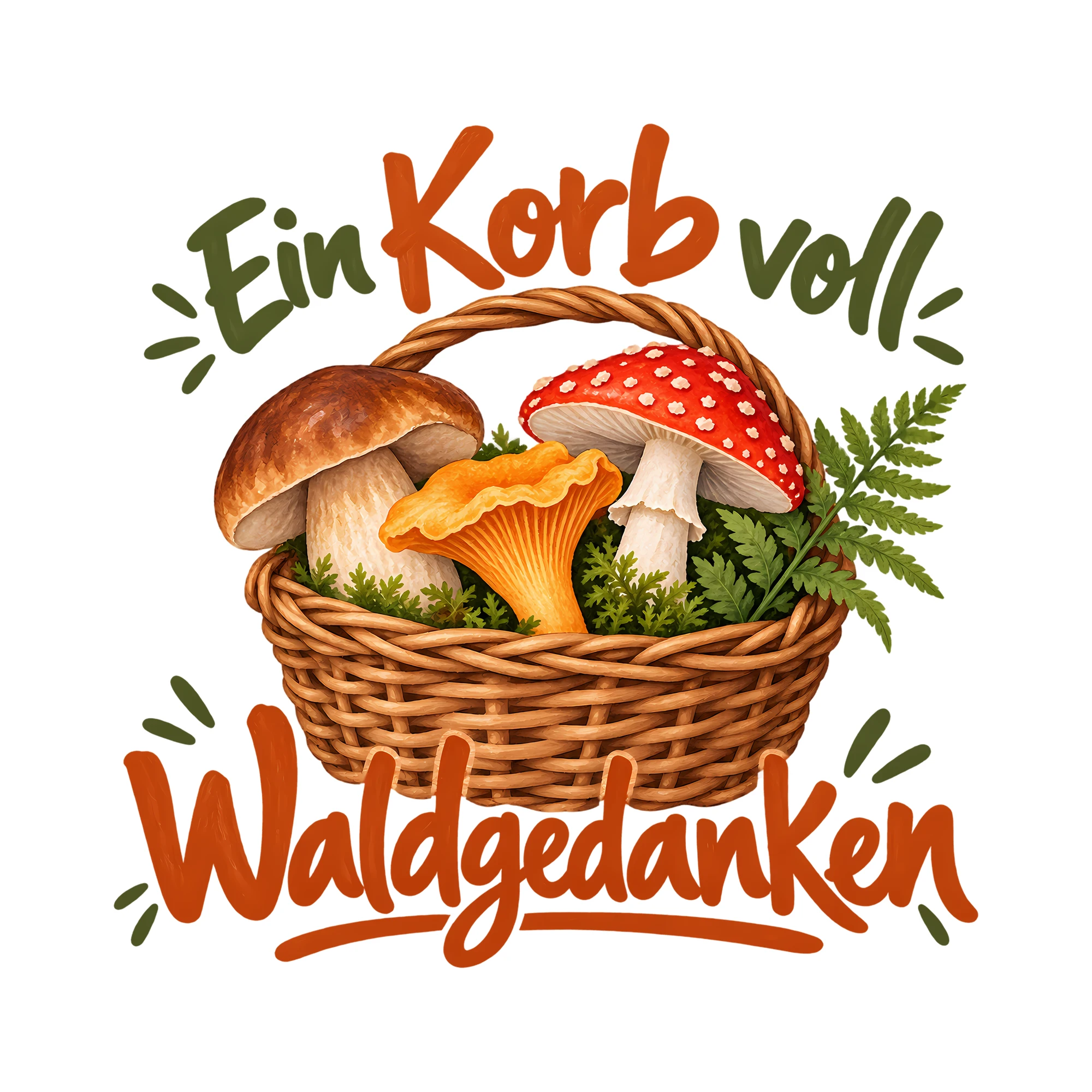 Bügelbild Ein Korb voll Waldgedanken als Grafik auf weißem Hintergrund (BB013308)
