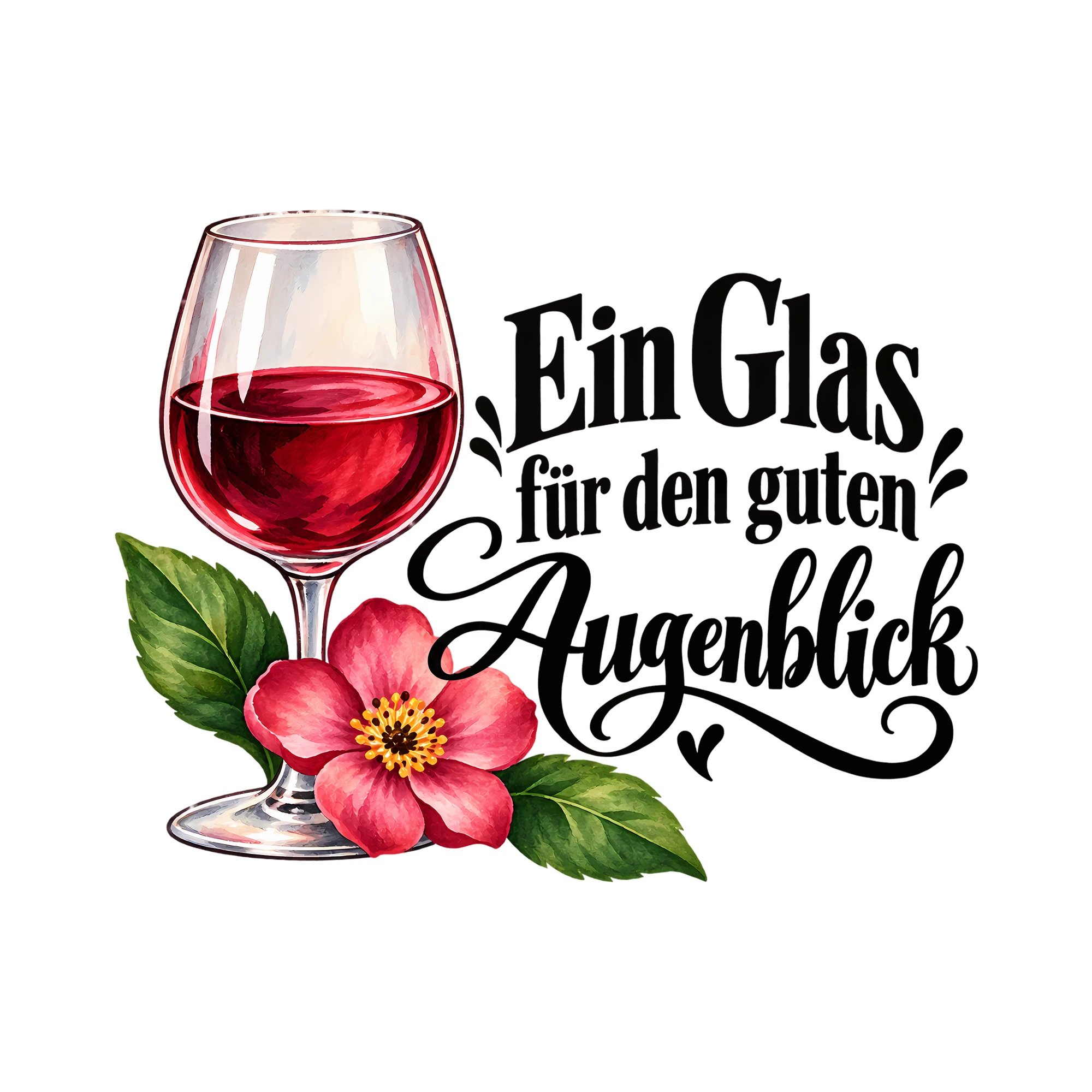 Bügelbild Ein Glas für den guten Augenblick als Grafik auf weißem Hintergrund (BB011920)