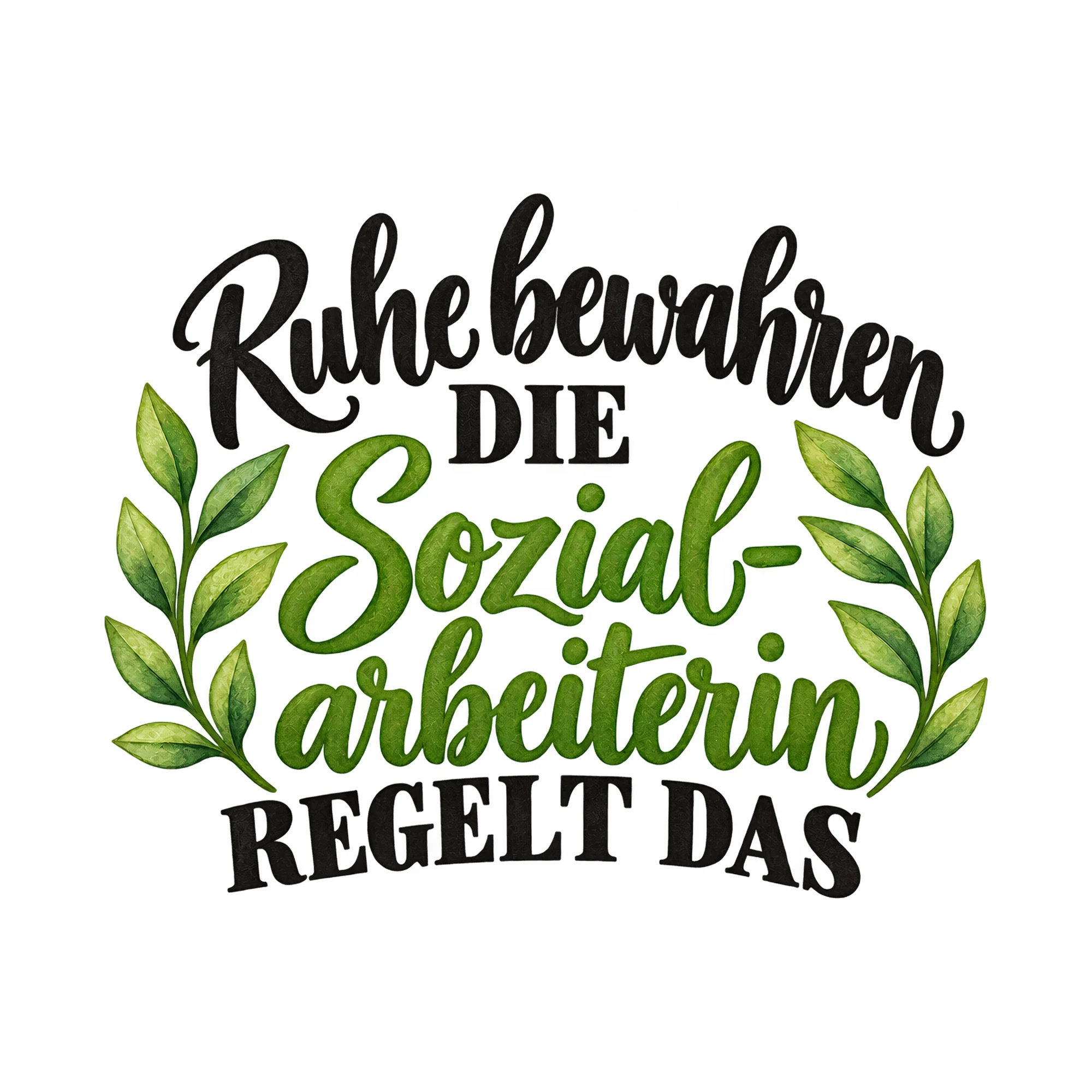 Bügelbild Ruhe Bewahren Die Sozial- Arbeiterin Regelt Das, Lustiger Shirt Spruch als Grafik auf weißem Hintergrund (BB015911)