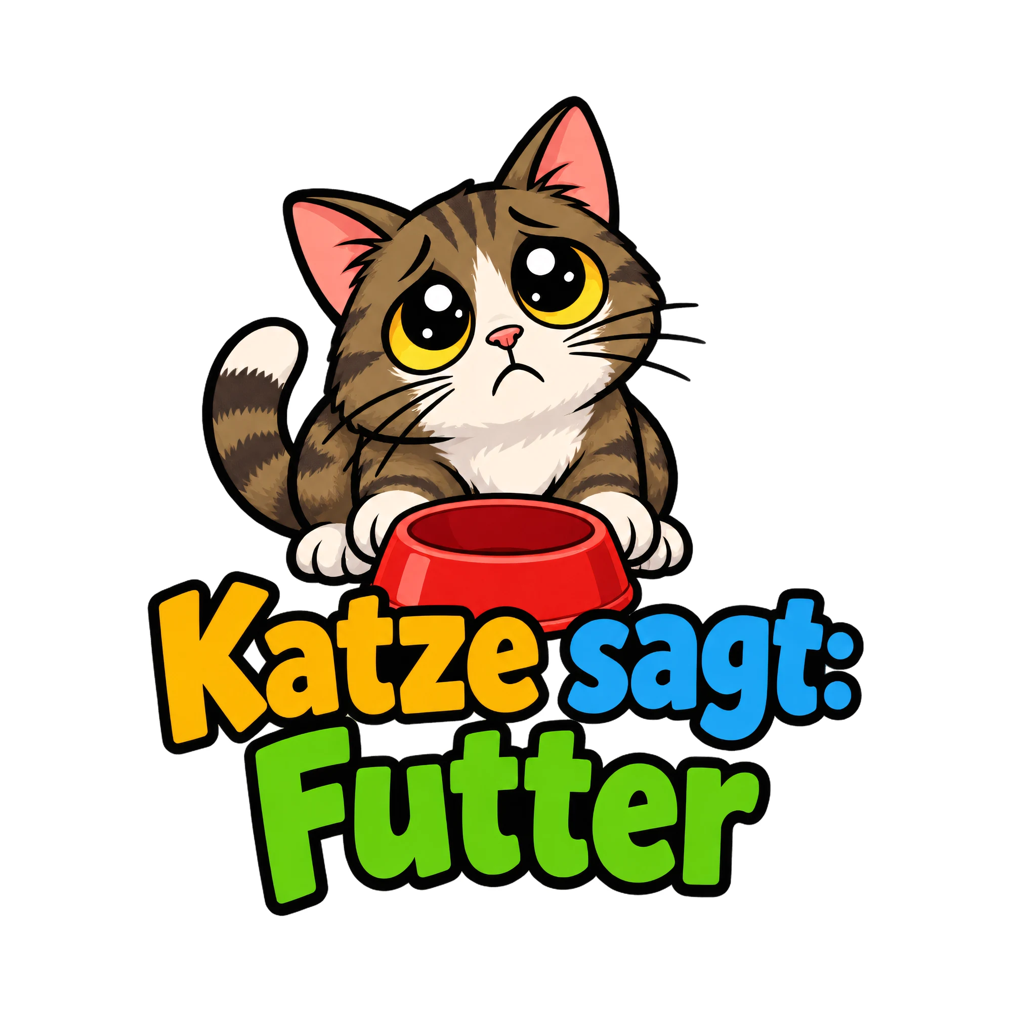 Bügelbild Katze sagt: Futter, Tiere Shirt Spruch als Grafik auf weißem Hintergrund (BB016575)