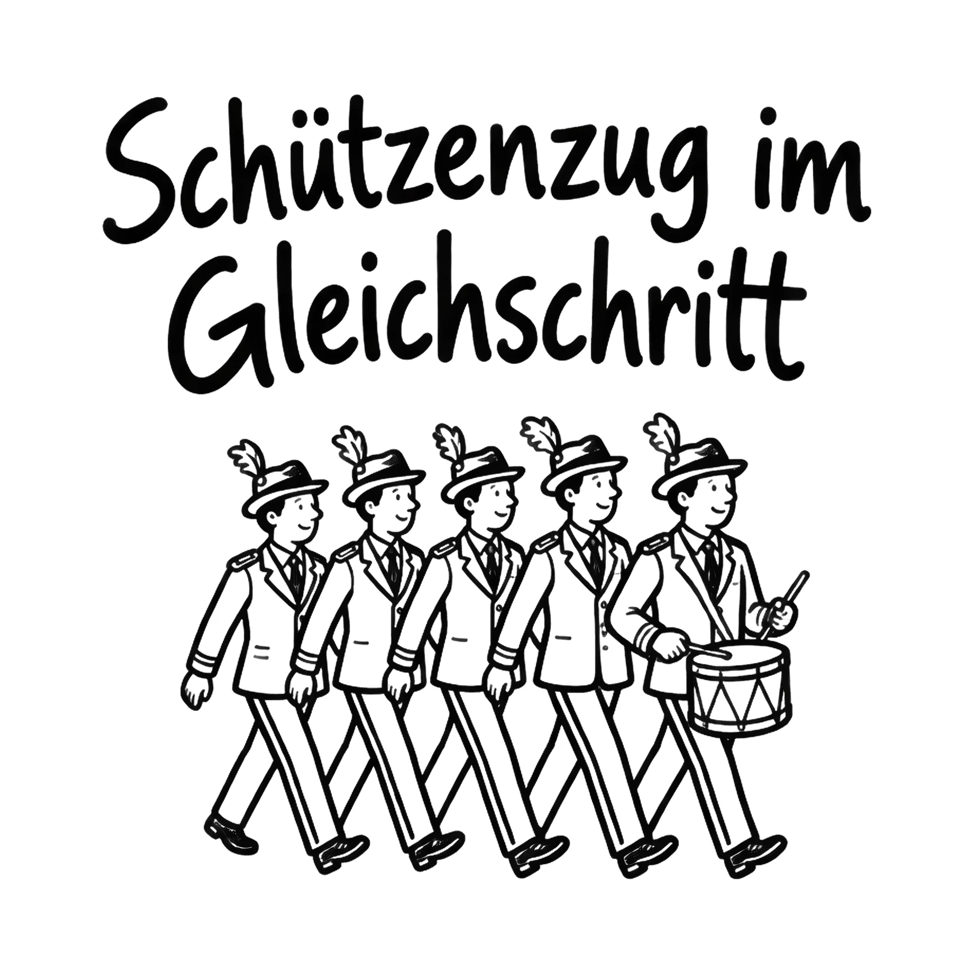 Bügelbild Schützenzug im Gleichschritt als Grafik auf weißem Hintergrund (BB020416)