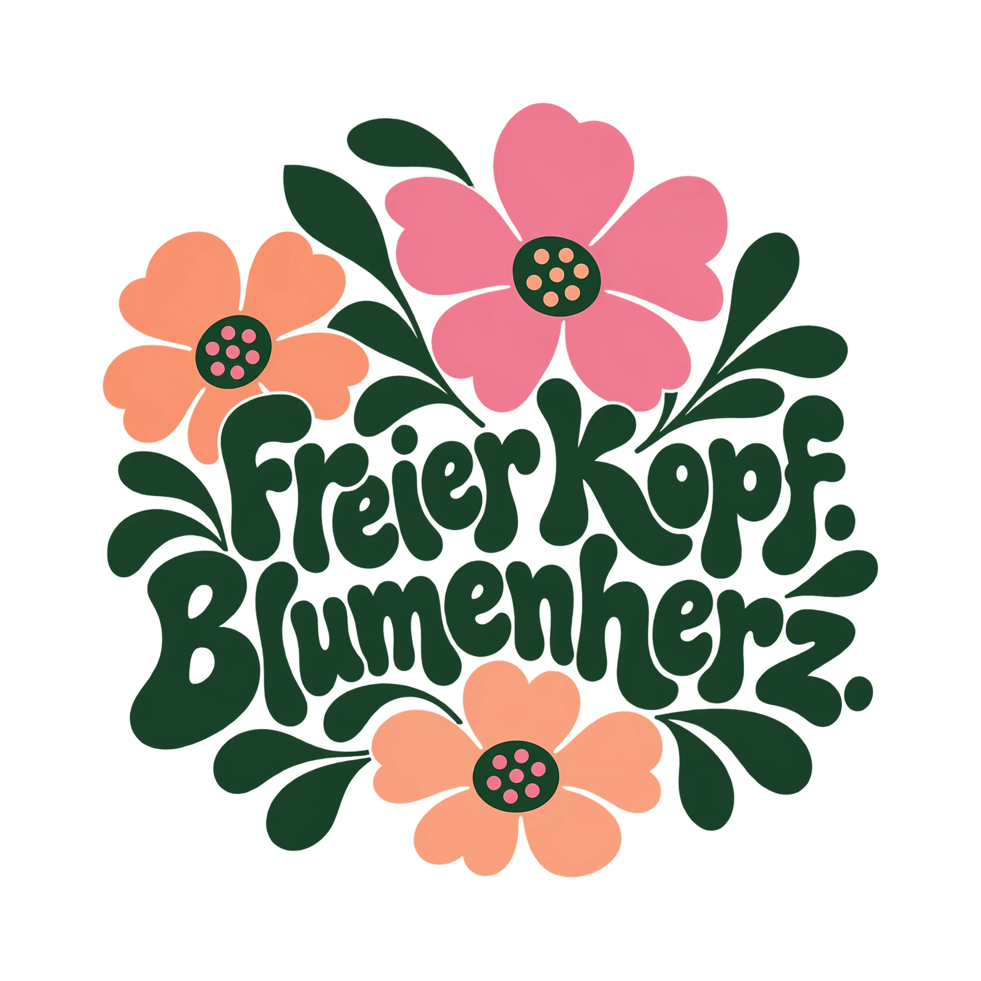 Bügelbild Freier Kopf. Blumenherz. als Grafik auf weißem Hintergrund (BB013299)