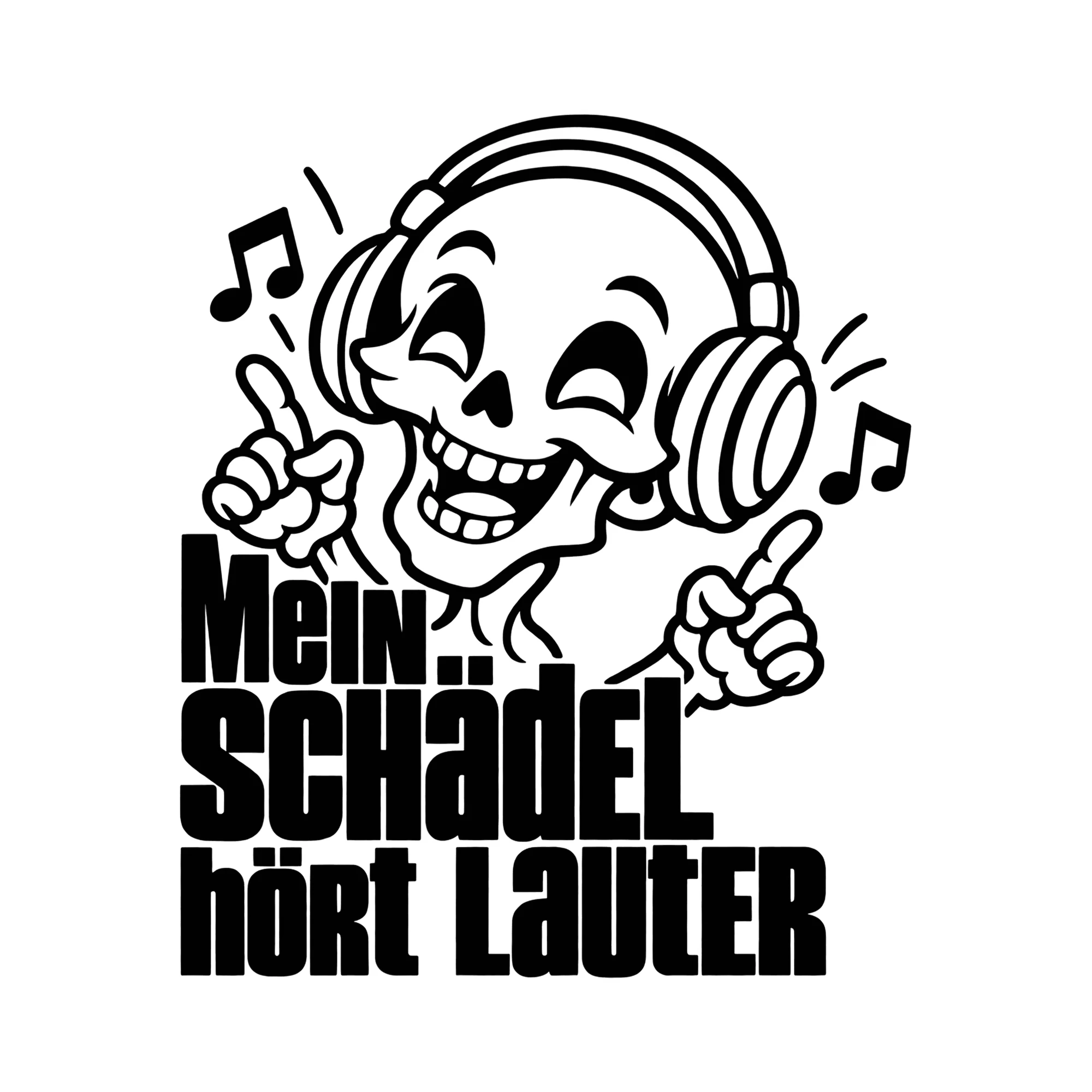 Bügelbild Mein Schädel hört lauter als Grafik auf weißem Hintergrund (BB013082)
