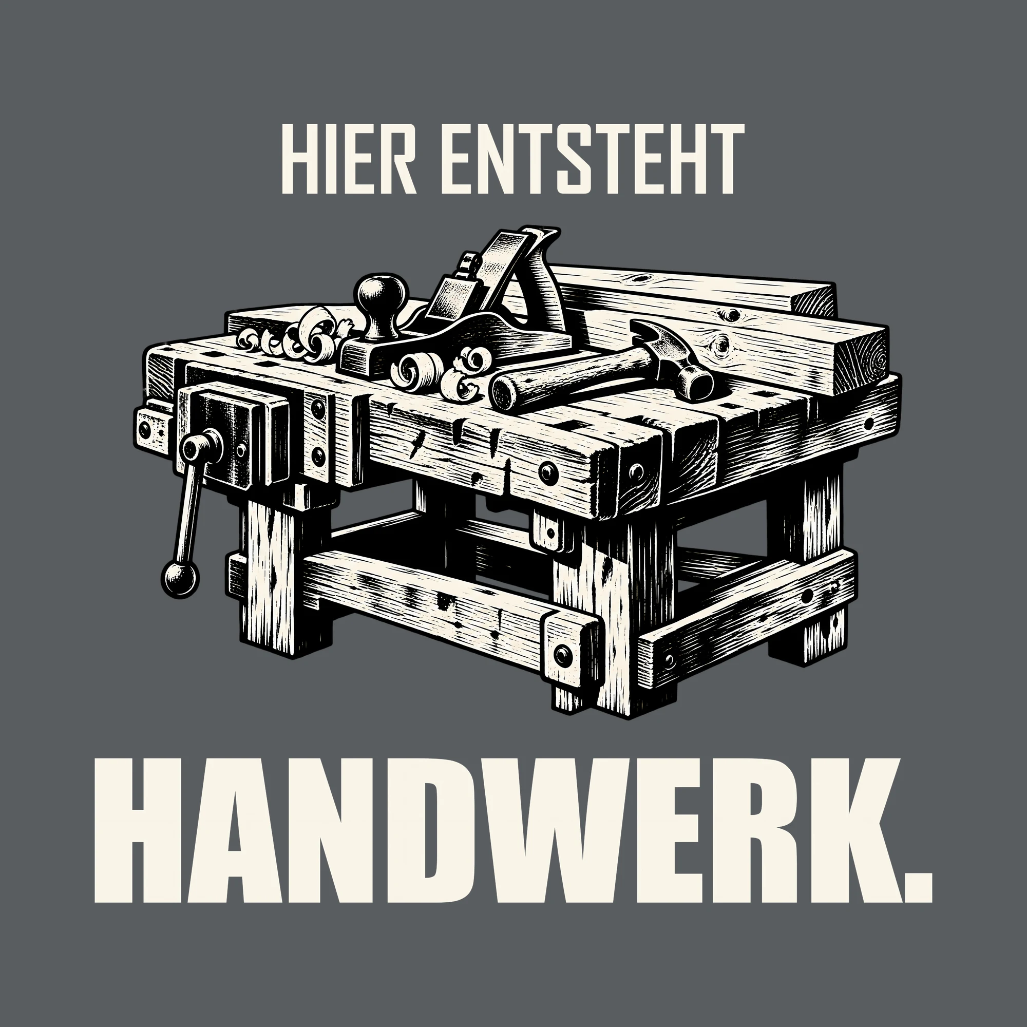 Bügelbild HIER ENTSTEHT HANDWERK. als Grafik auf dunklem Hintergrund (BB011488)