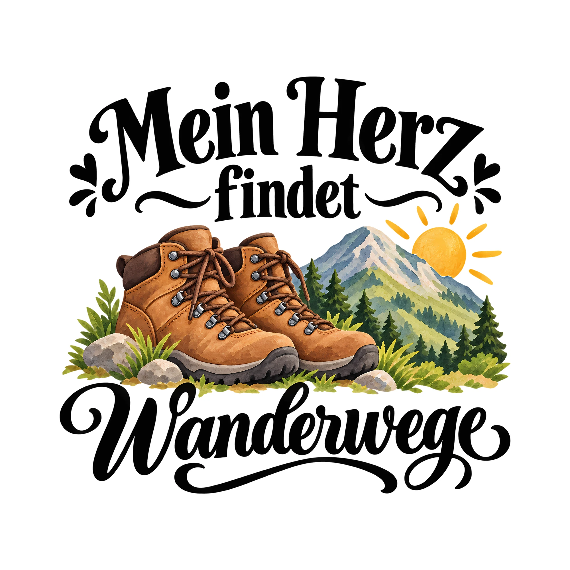 Bügelbild Mein Herz findet Wanderwege als Grafik auf weißem Hintergrund (BB013251)