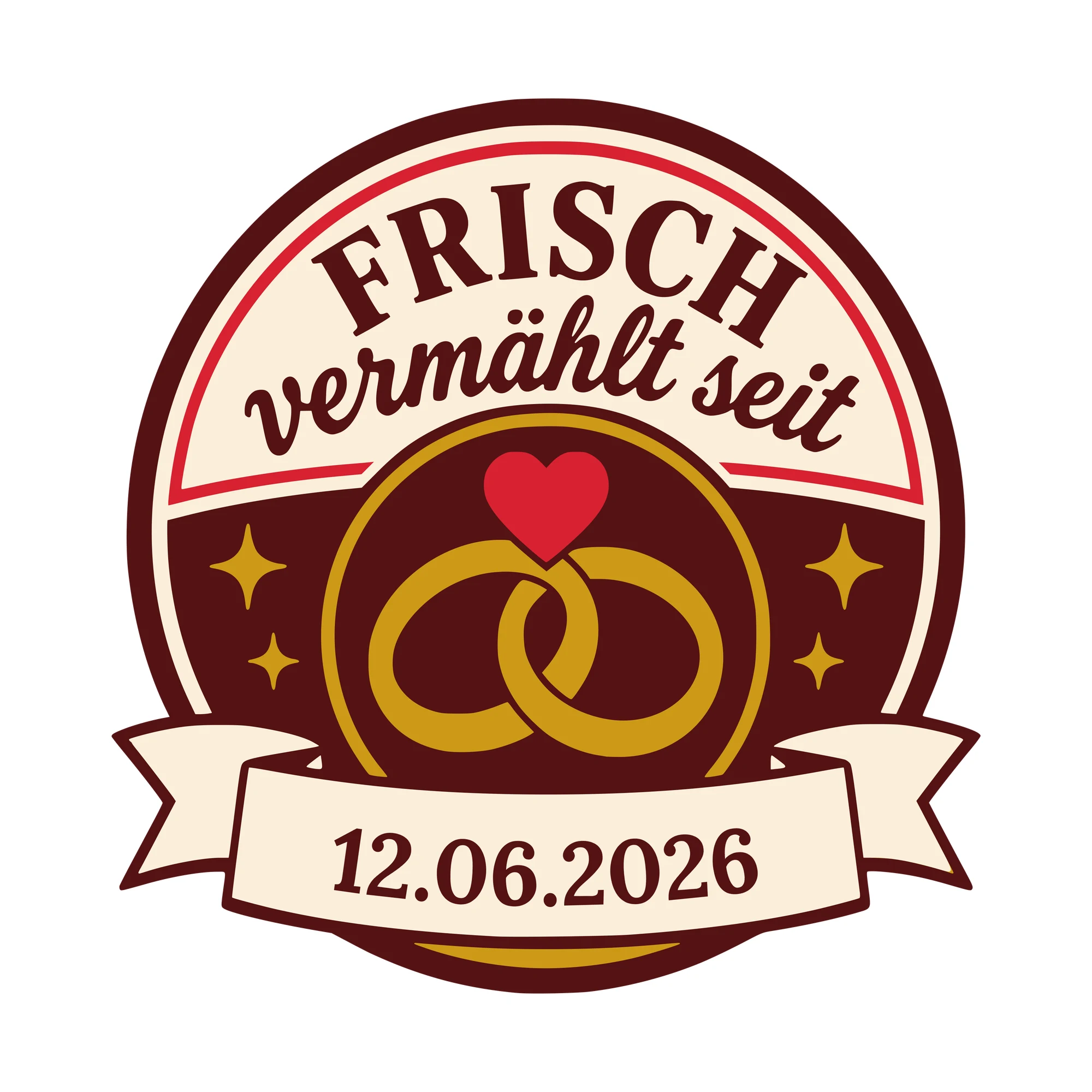 Bügelbild Frisch vermählt mit Datum als Grafik auf weißem Hintergrund (BB010581)