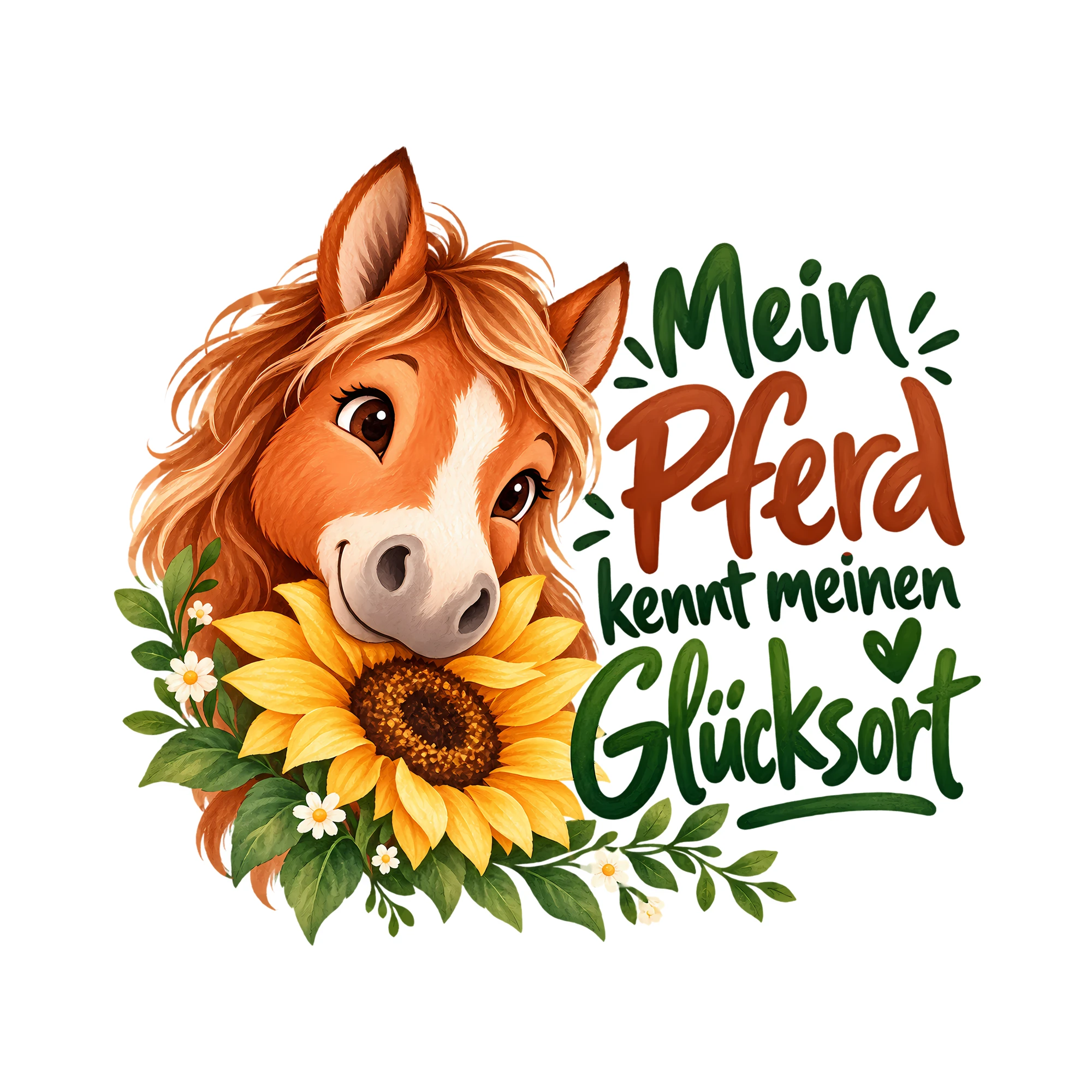 Bügelbild Mein Pferd kennt meinen Glücksort als Grafik auf weißem Hintergrund (BB013055)