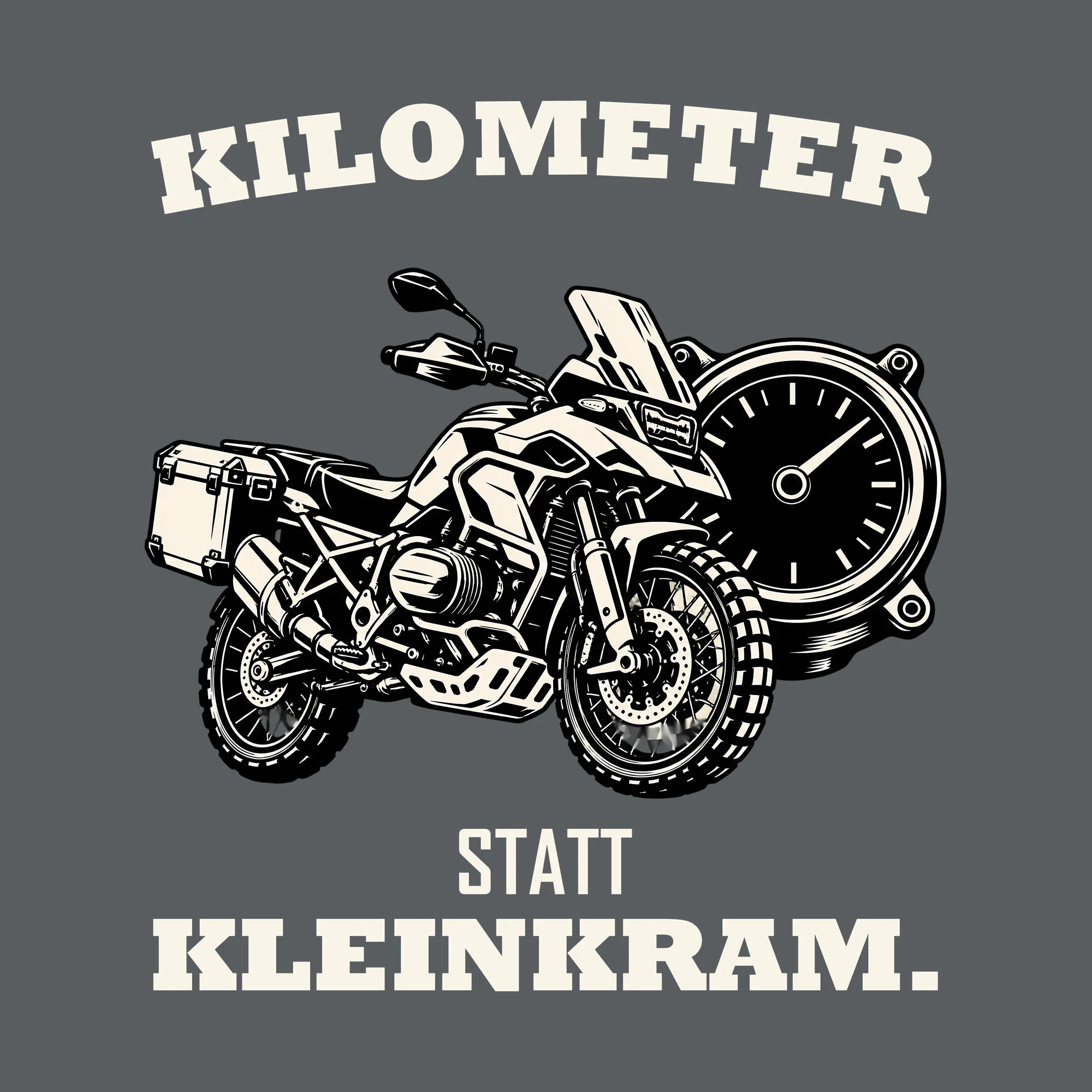 Bügelbild KILOMETER STATT KLEINKRAM. als Grafik auf dunklem Hintergrund (BB012739)