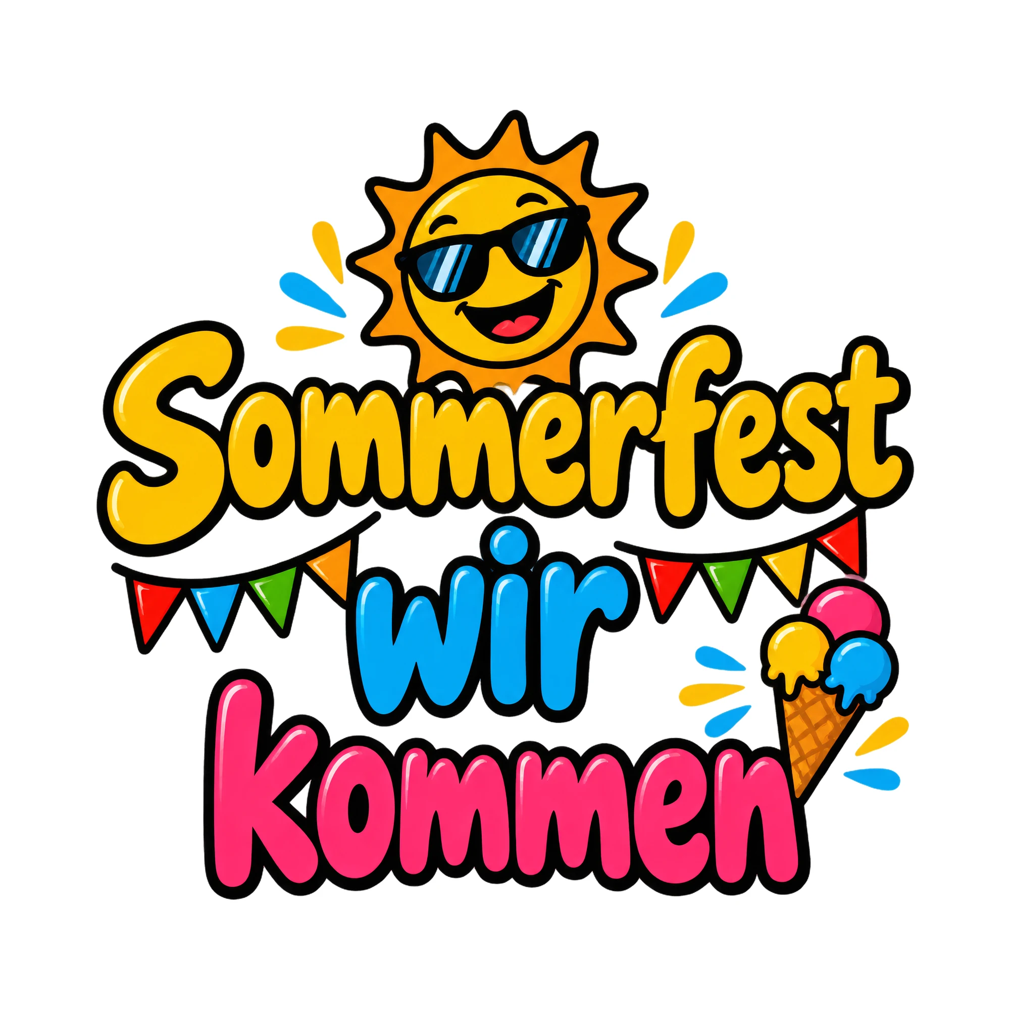 Bügelbild Sommerfest, wir kommen, Party Shirt Spruch als Grafik auf weißem Hintergrund (BB018377)