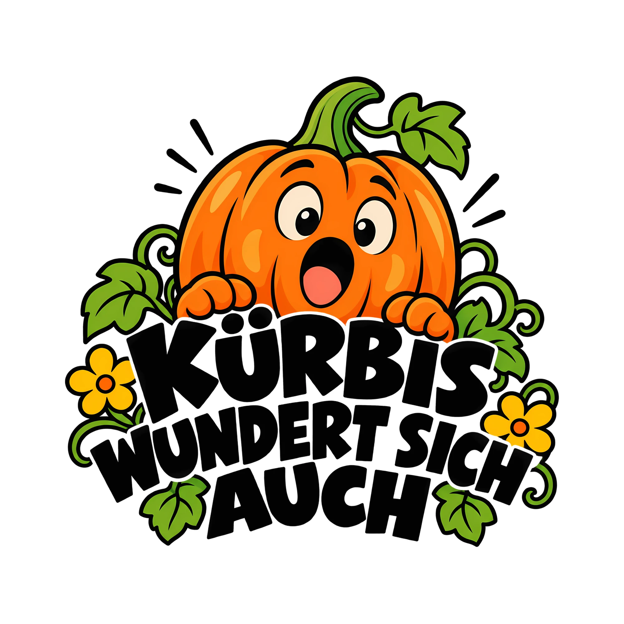 Bügelbild KÜRBIS WUNDERT SICH AUCH als Grafik auf weißem Hintergrund (BB012639)