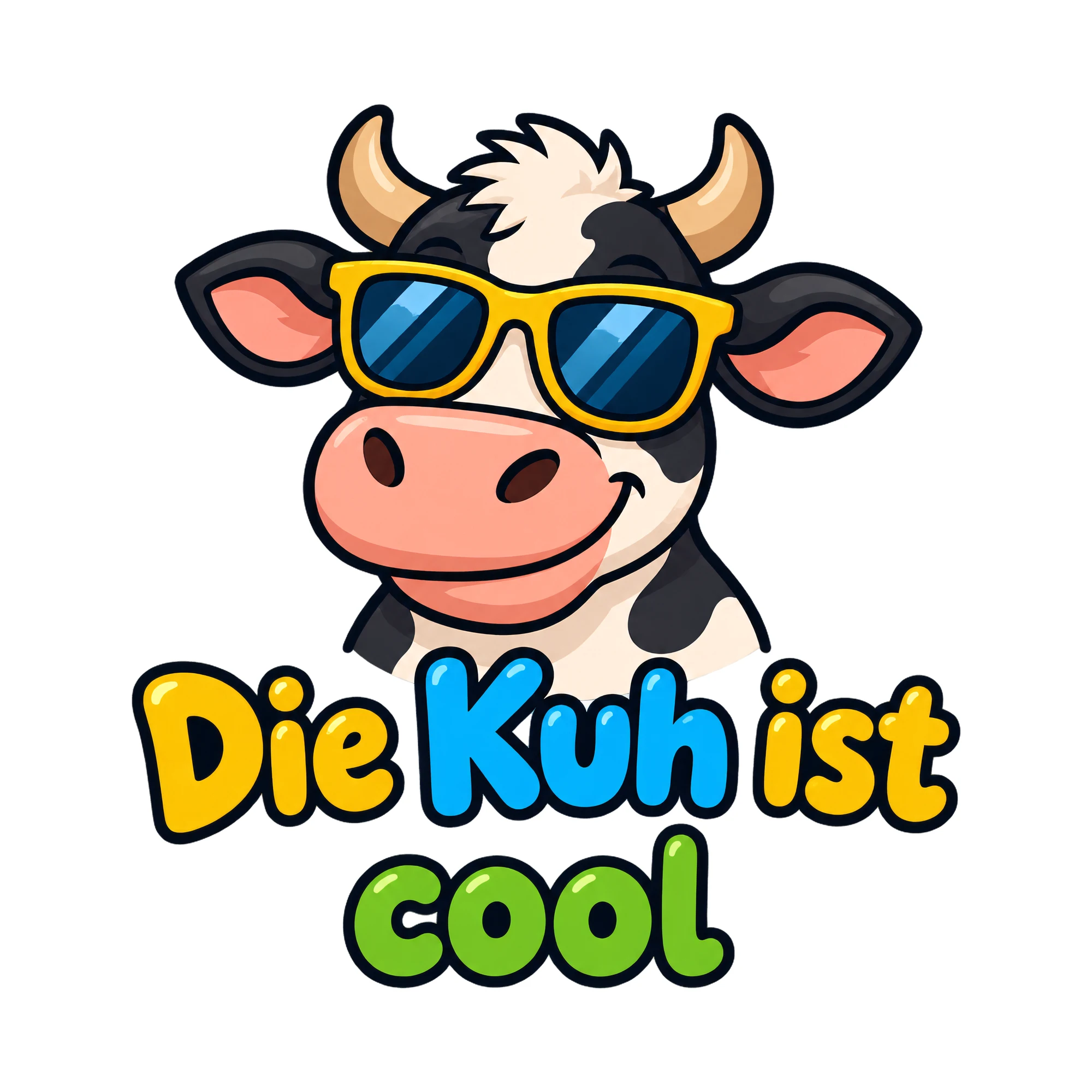 Bügelbild Die Kuh ist cool, Tiere Shirt Spruch als Grafik auf weißem Hintergrund (BB016588)