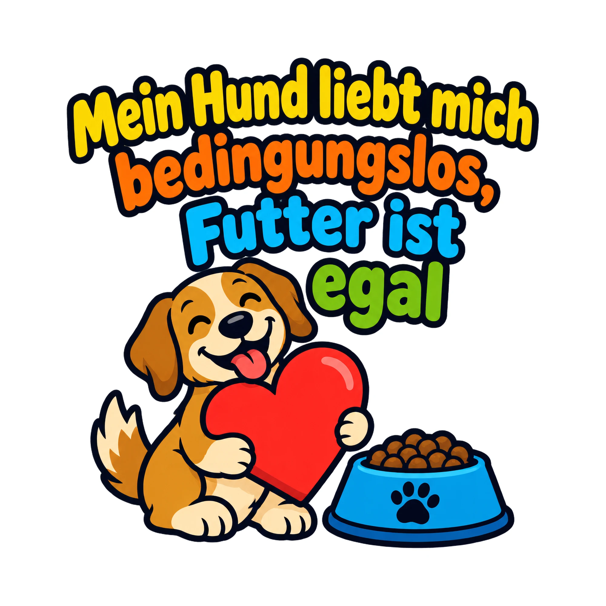 Bügelbild Mein Hund liebt mich bedingungslos, Futter ist egal als Grafik auf weißem Hintergrund (BB018548)