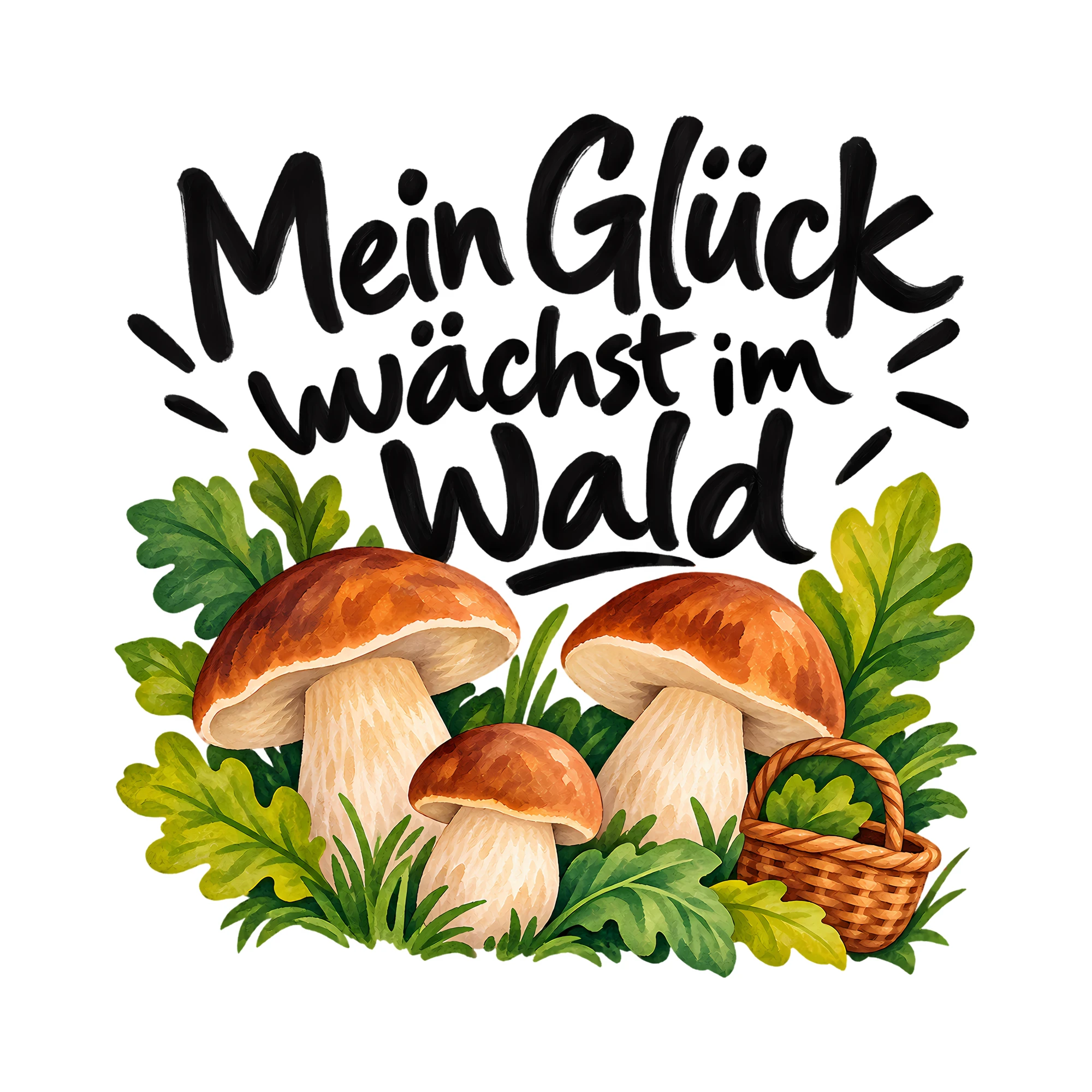 Bügelbild Mein Glück wächst im Wald als Grafik auf weißem Hintergrund (BB013276)