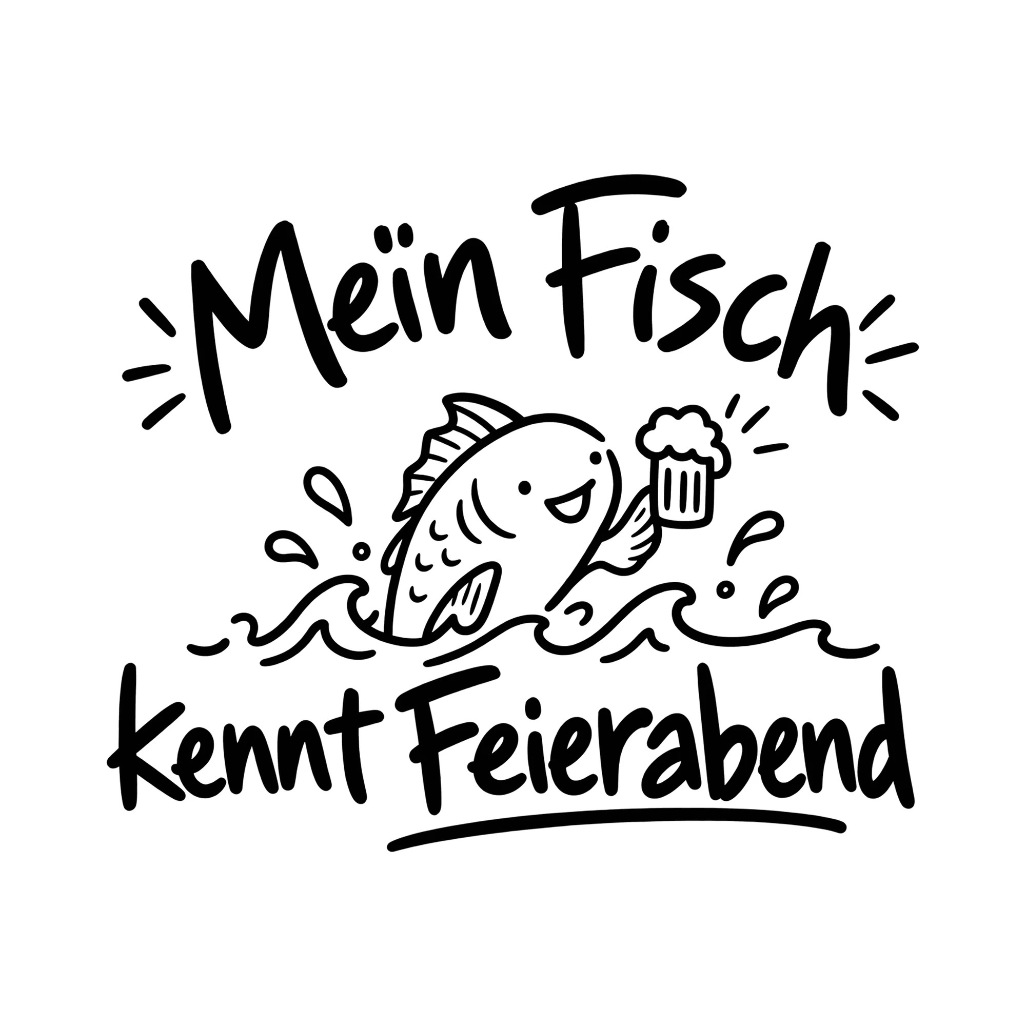 Bügelbild Mein Fisch kennt Feierabend als Grafik auf weißem Hintergrund (BB011963)