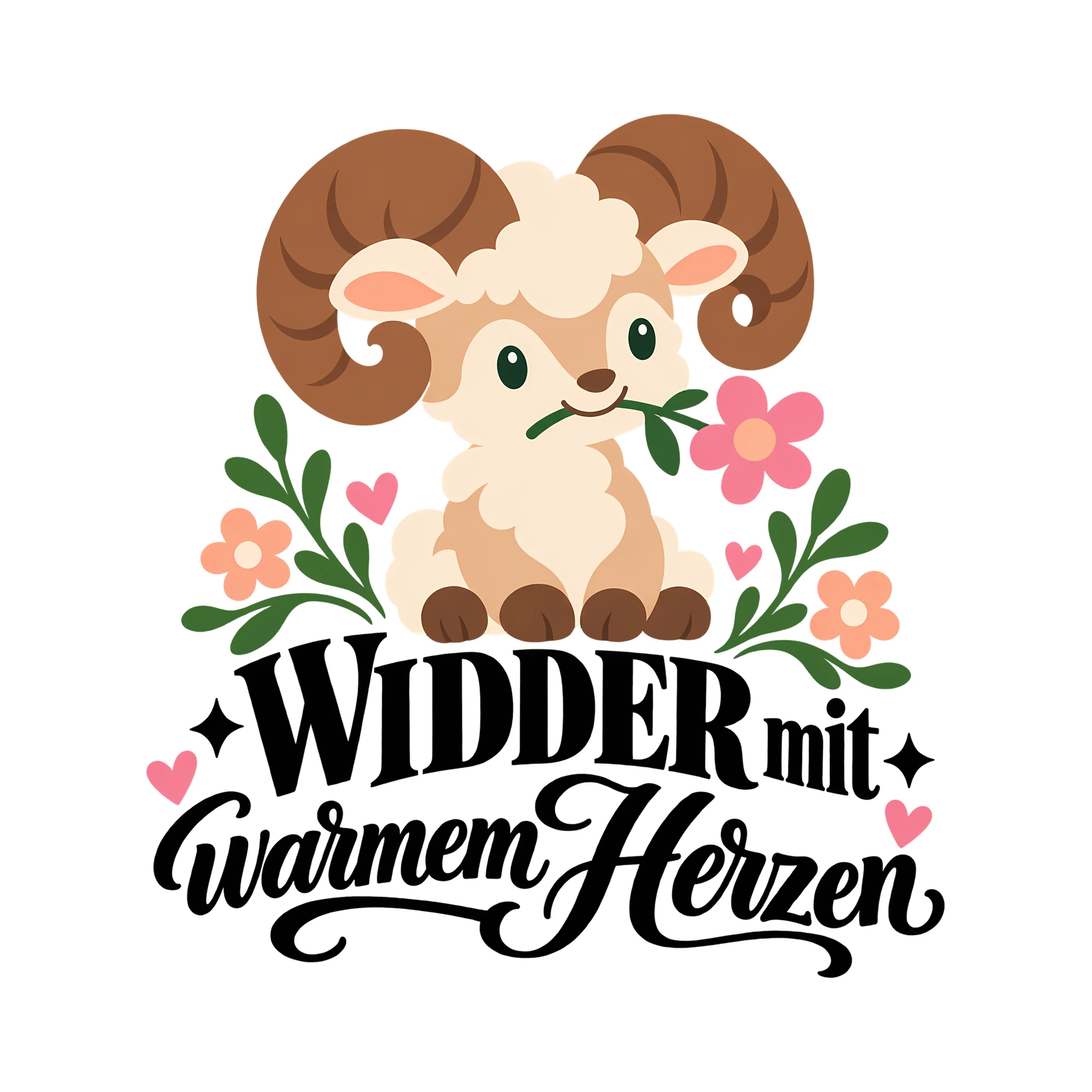 Bügelbild Widder mit warmem Herzen als Grafik auf weißem Hintergrund (BB013464)