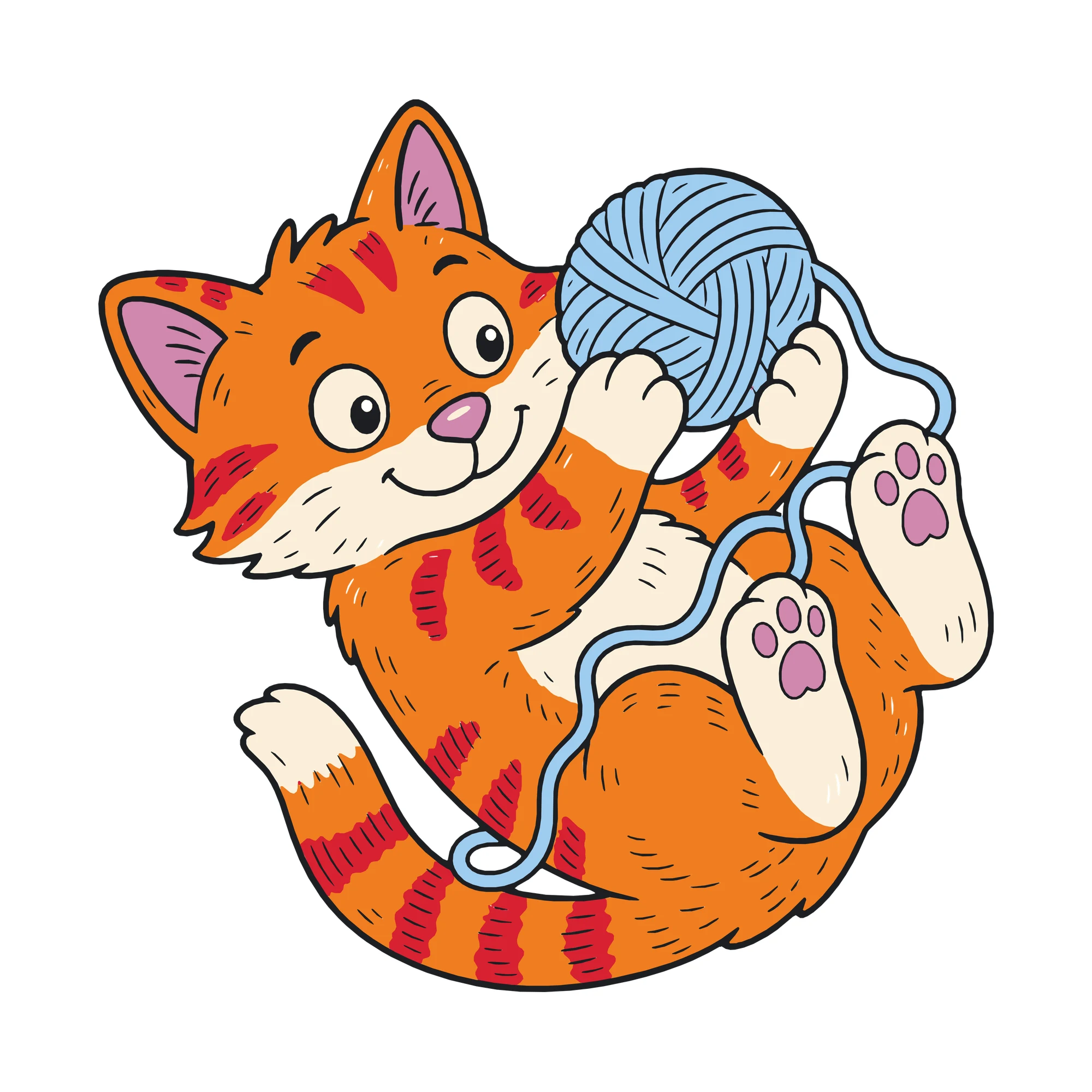 Bügelbild Katze mit Wollknäuel als Grafik auf weißem Hintergrund (BB010050)