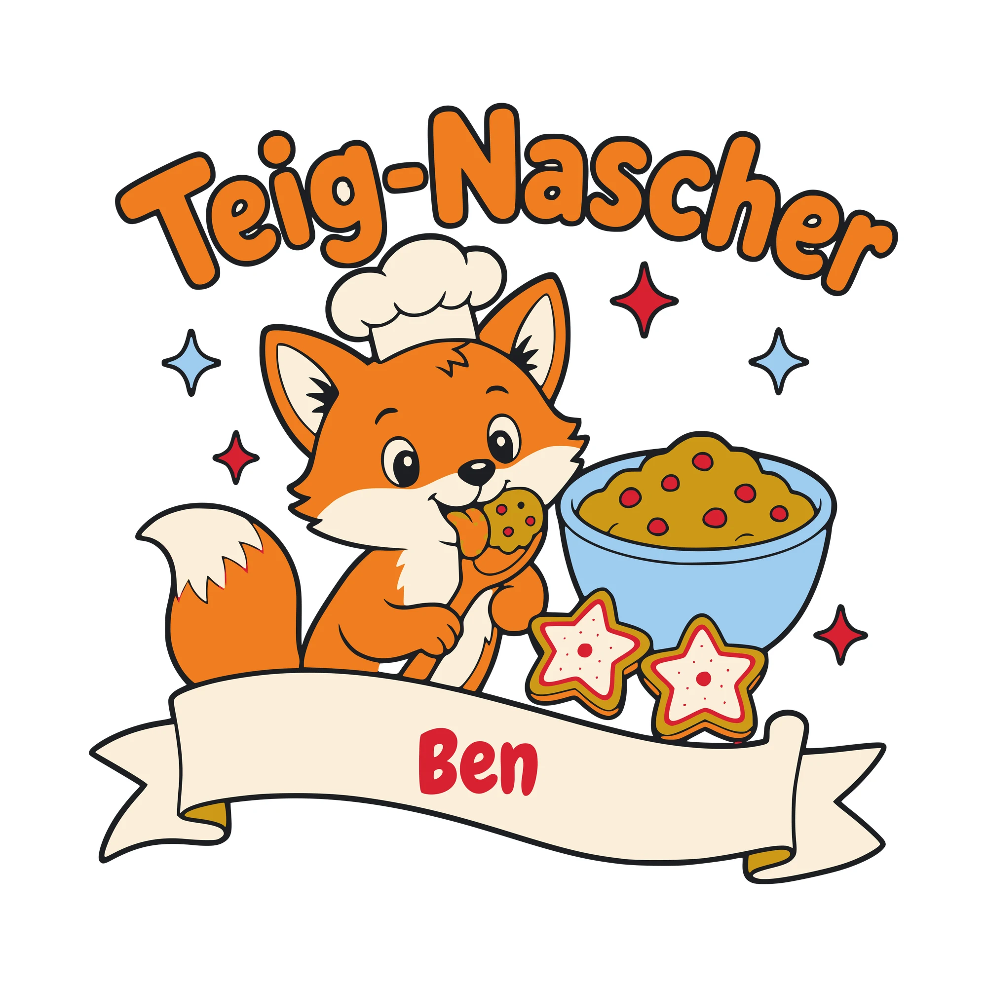 Bügelbild Teig-Nascher mit Name als Grafik auf weißem Hintergrund (BB010488)