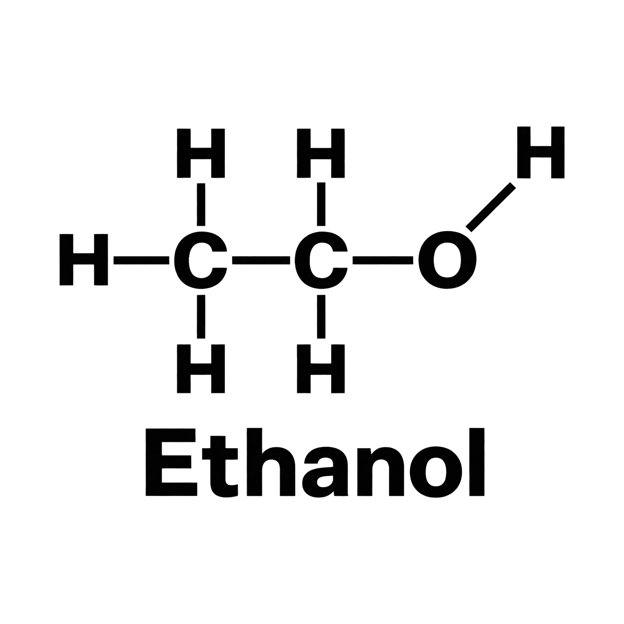 Bügelbild H H H H C C O H H Ethanol, Hobby Shirt Spruch als Grafik auf weißem Hintergrund (BB015247)