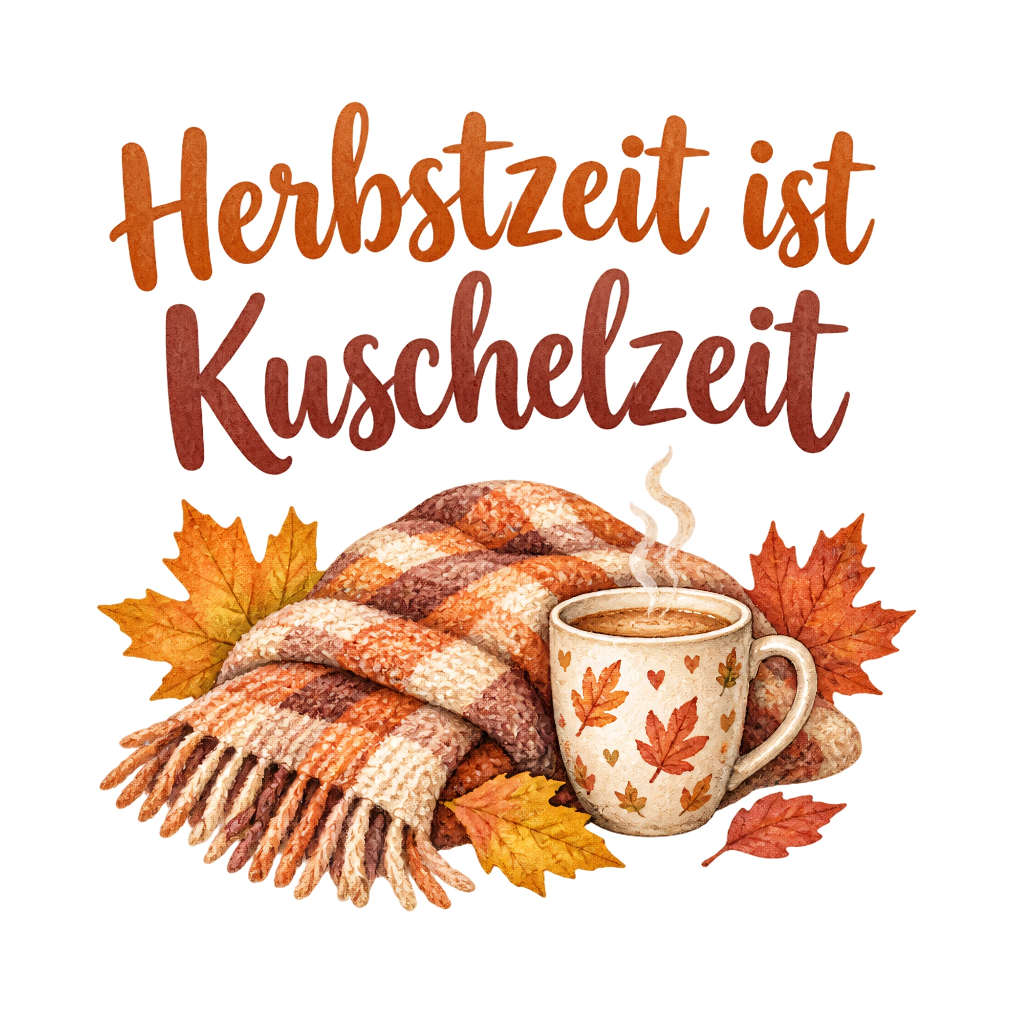 Bügelbild Herbstzeit ist Kuschelzeit als Grafik auf weißem Hintergrund (BB019698)