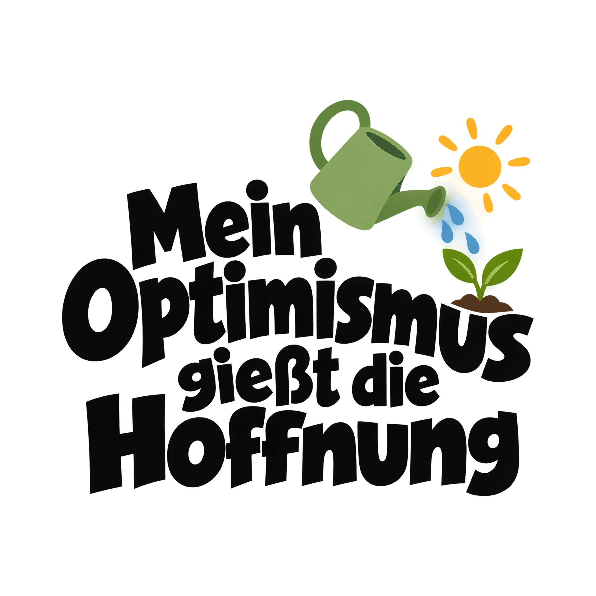 Bügelbild Mein Optimismus gießt die Hoffnung als Grafik auf weißem Hintergrund (BB014623)