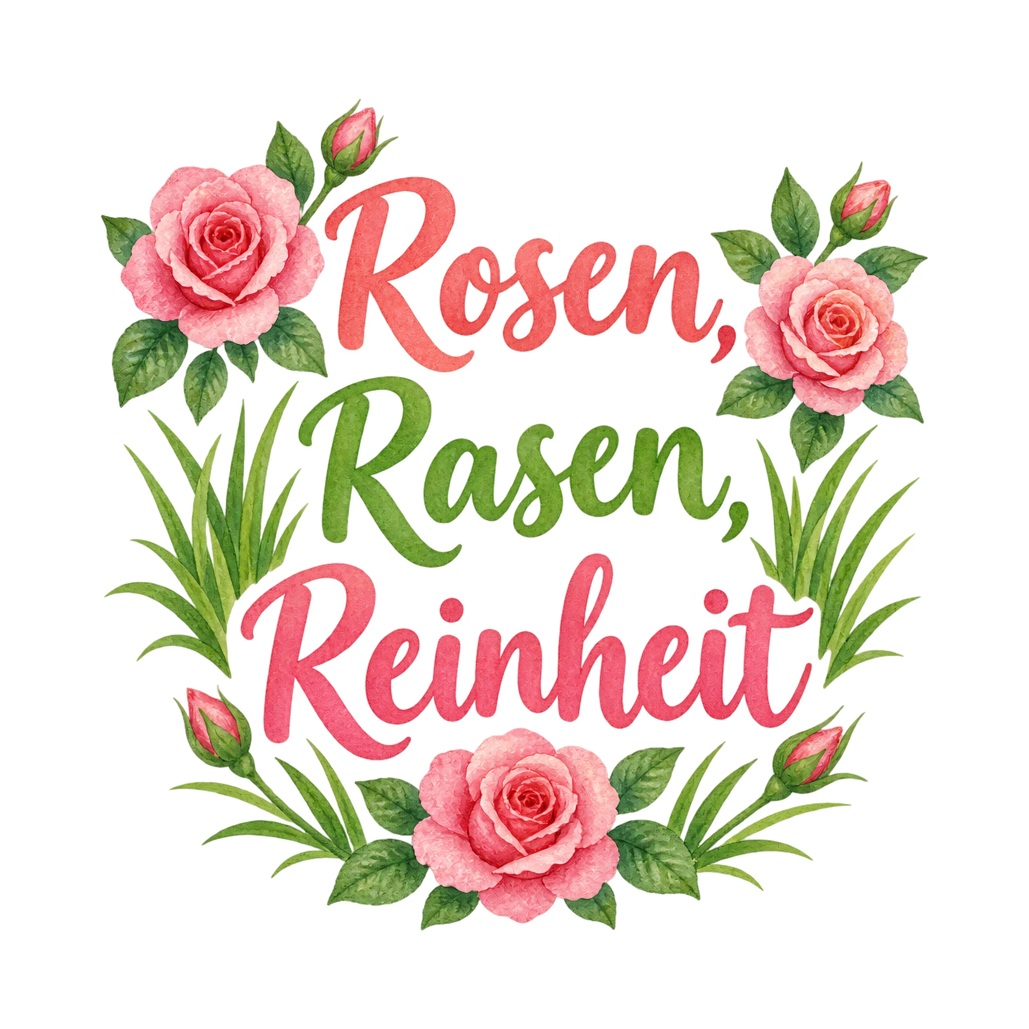 Bügelbild Rosen rasen reinheit als Grafik auf weißem Hintergrund (BB016452)