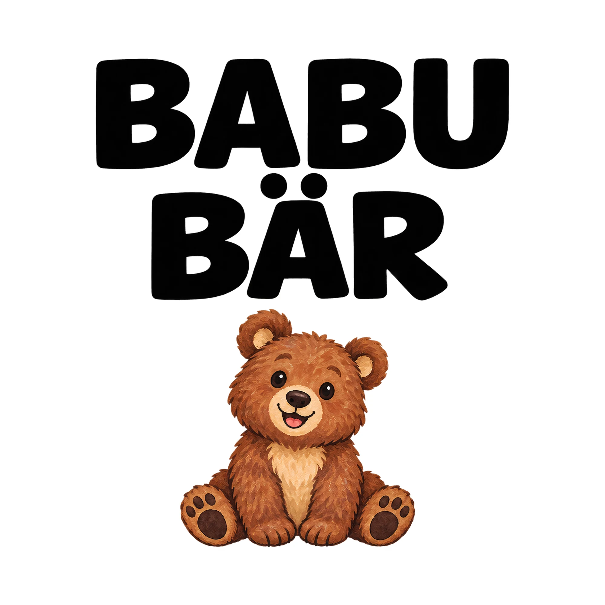 Bügelbild „BABU BÄR“, Babybody bügeln Motiv als Grafik auf weißem Hintergrund (BB014937)