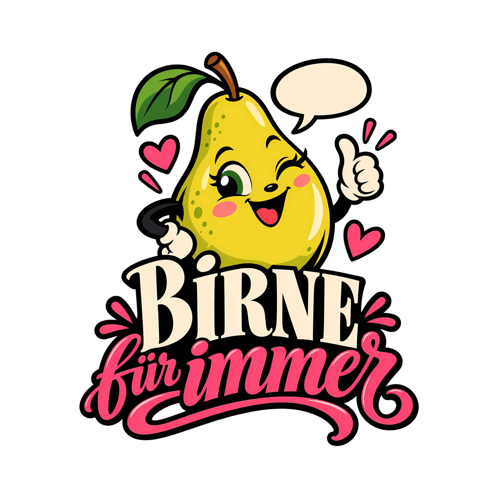 Bügelbild Birne für immer als Grafik auf weißem Hintergrund (BB014105)