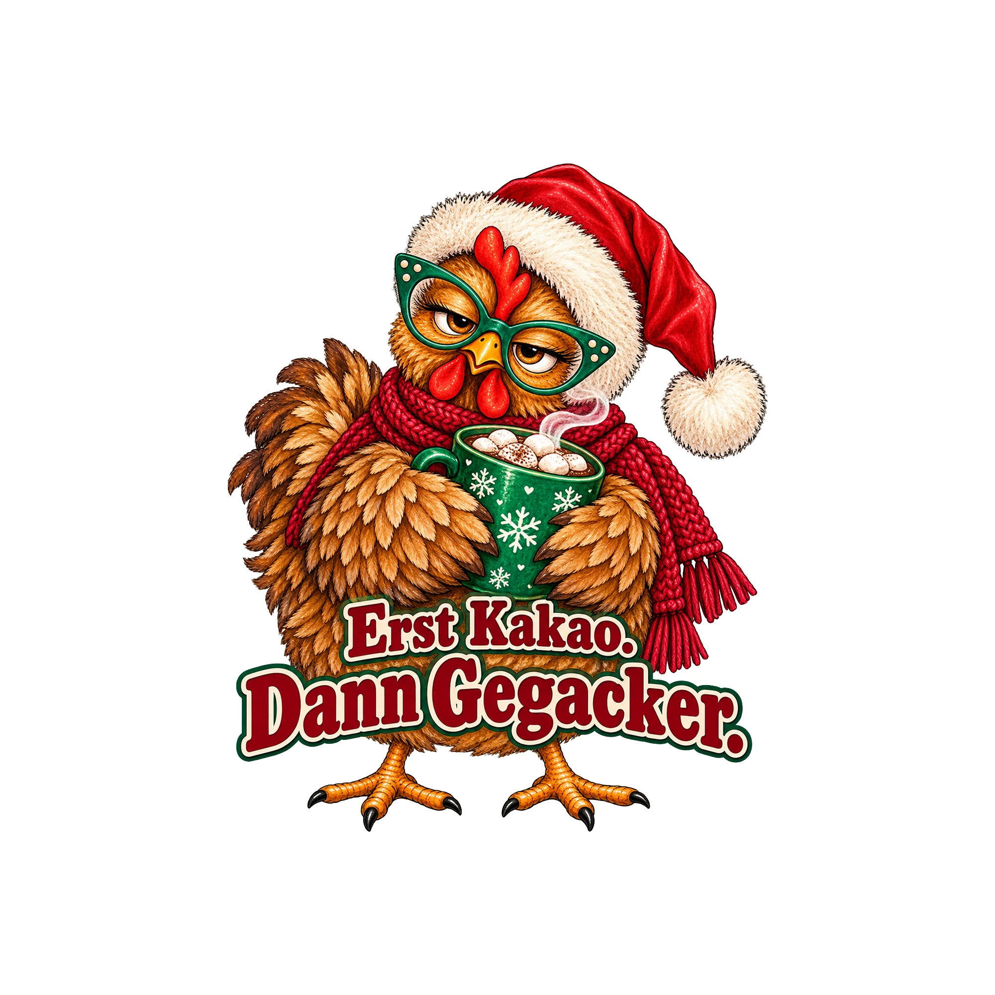 Bügelbild huhn kakaopause als Grafik auf weißem Hintergrund (BB011379)