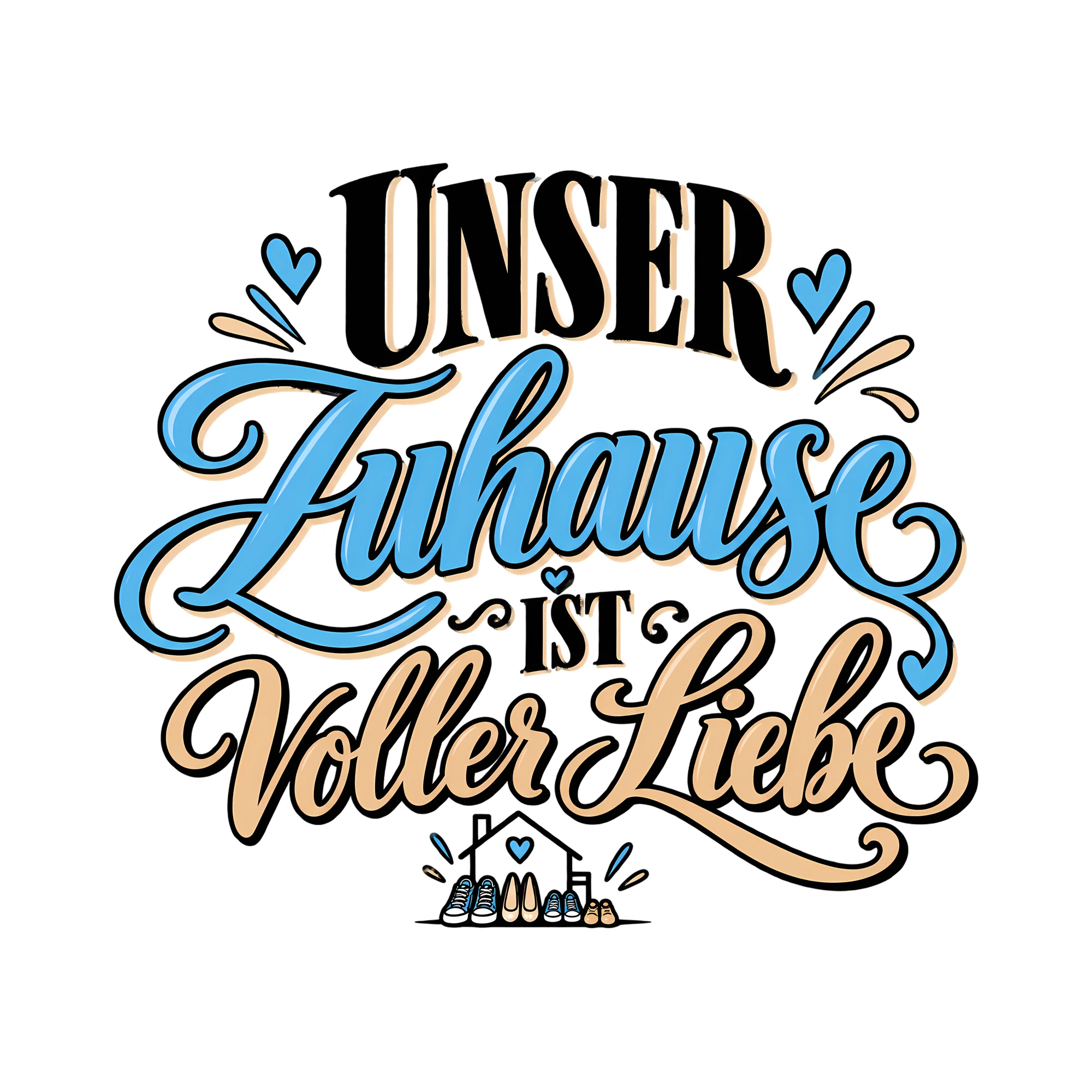 Bügelbild Unser Zuhause ist voller Liebe als Grafik auf weißem Hintergrund (BB013381)