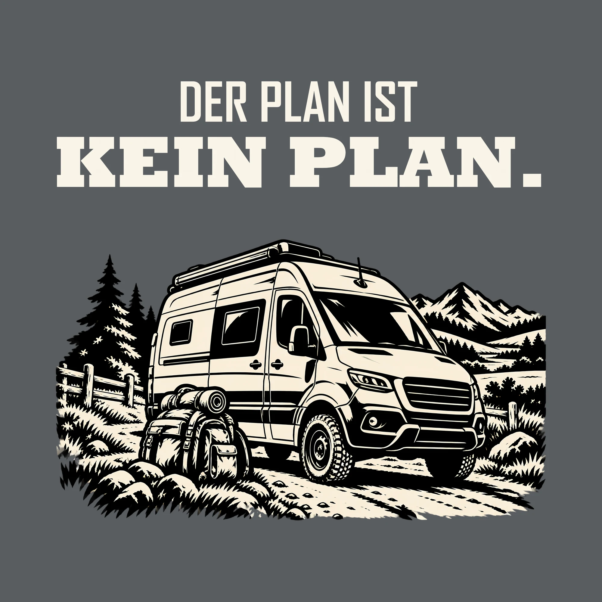 Bügelbild DER PLAN IST KEIN PLAN. als Grafik auf dunklem Hintergrund (BB012762)