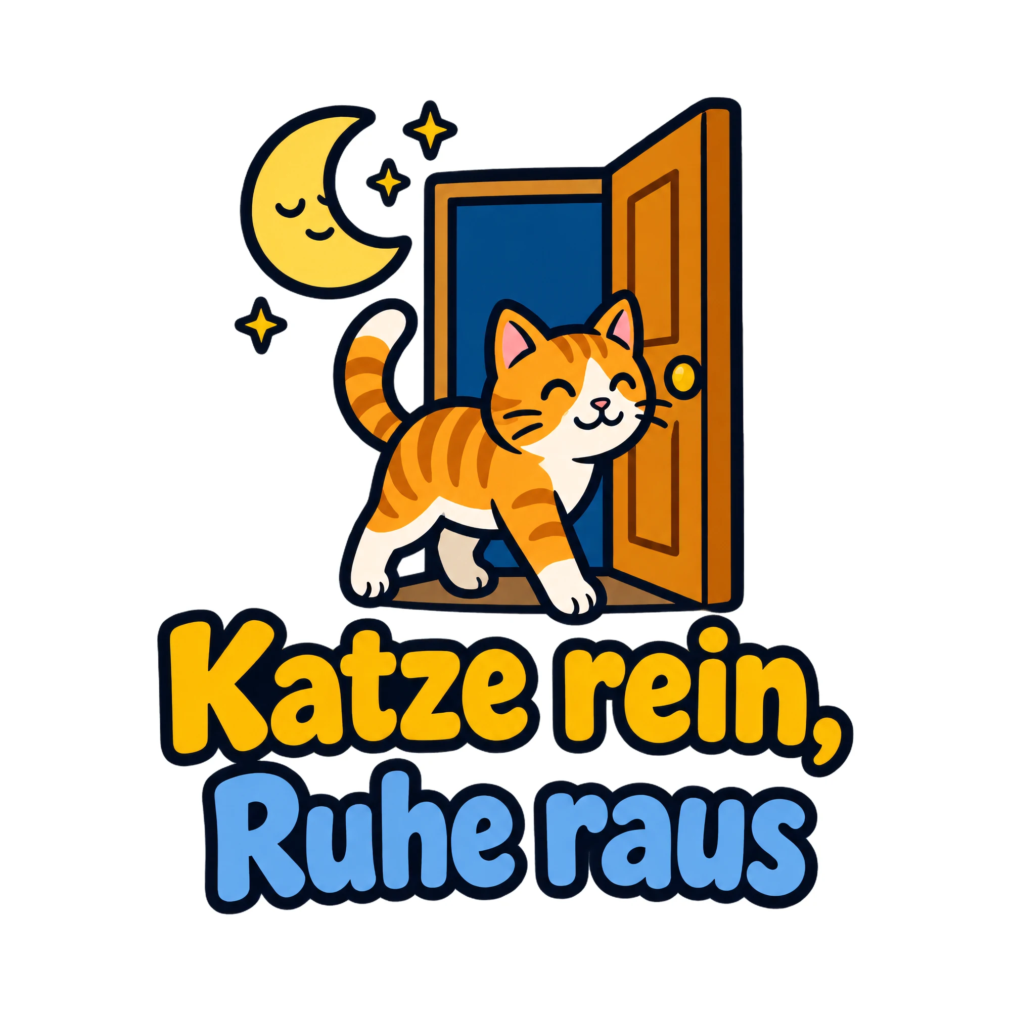 Bügelbild Katze rein, Ruhe raus als Grafik auf weißem Hintergrund (BB019763)
