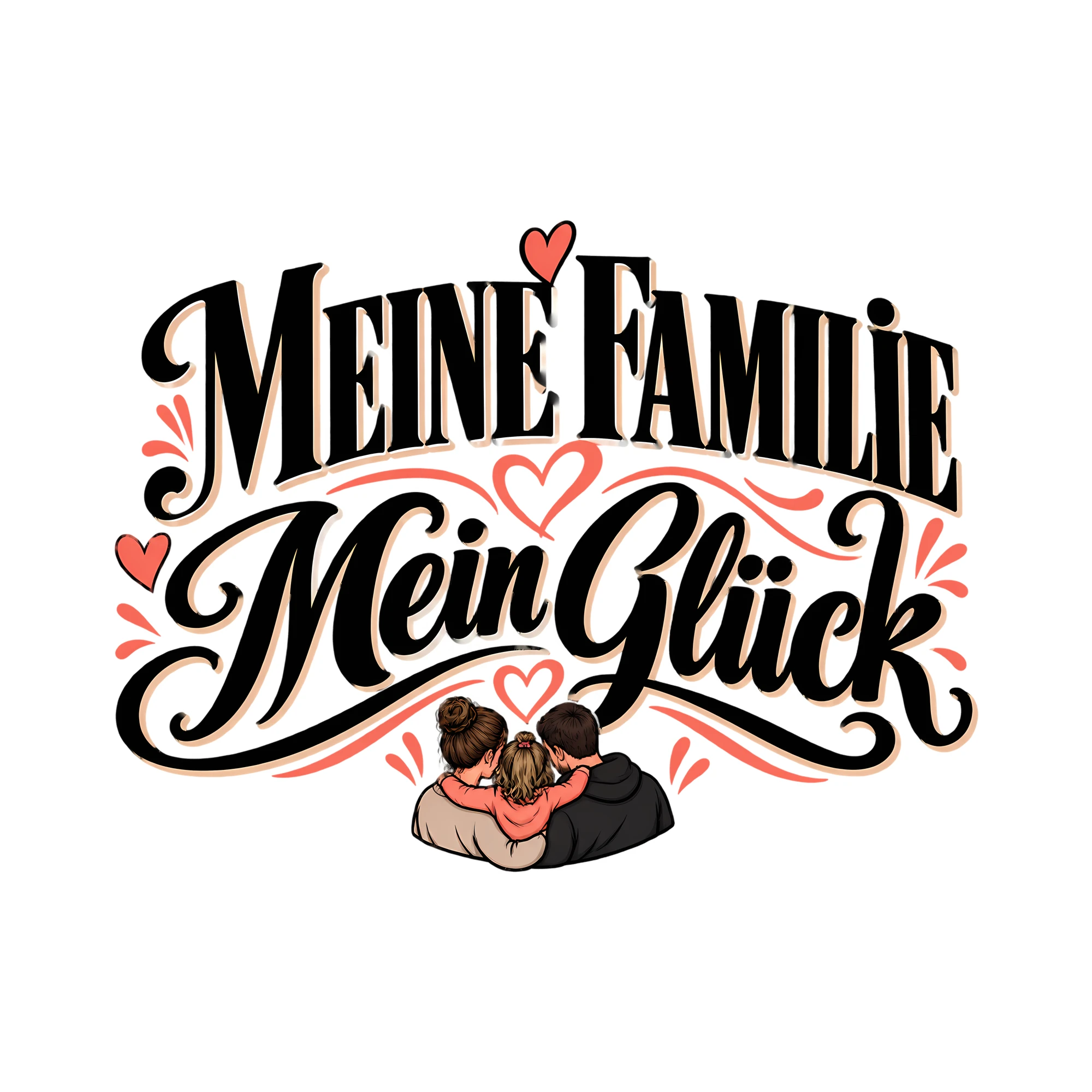 Bügelbild Meine Familie mein Glück als Grafik auf weißem Hintergrund (BB013385)