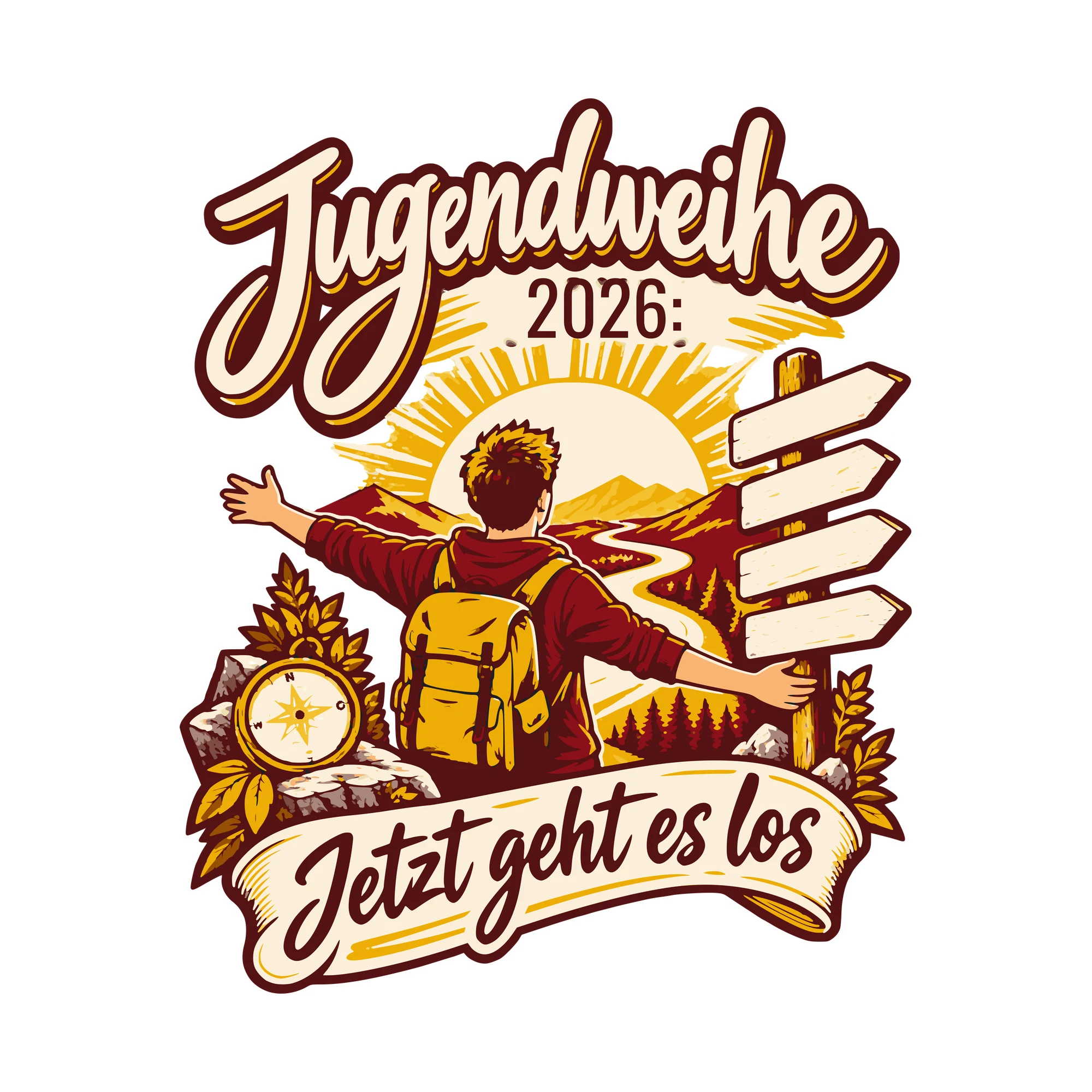 Bügelbild Jugendweihe: Jetzt geht es los mit Jahr als Grafik auf weißem Hintergrund (BB011274)