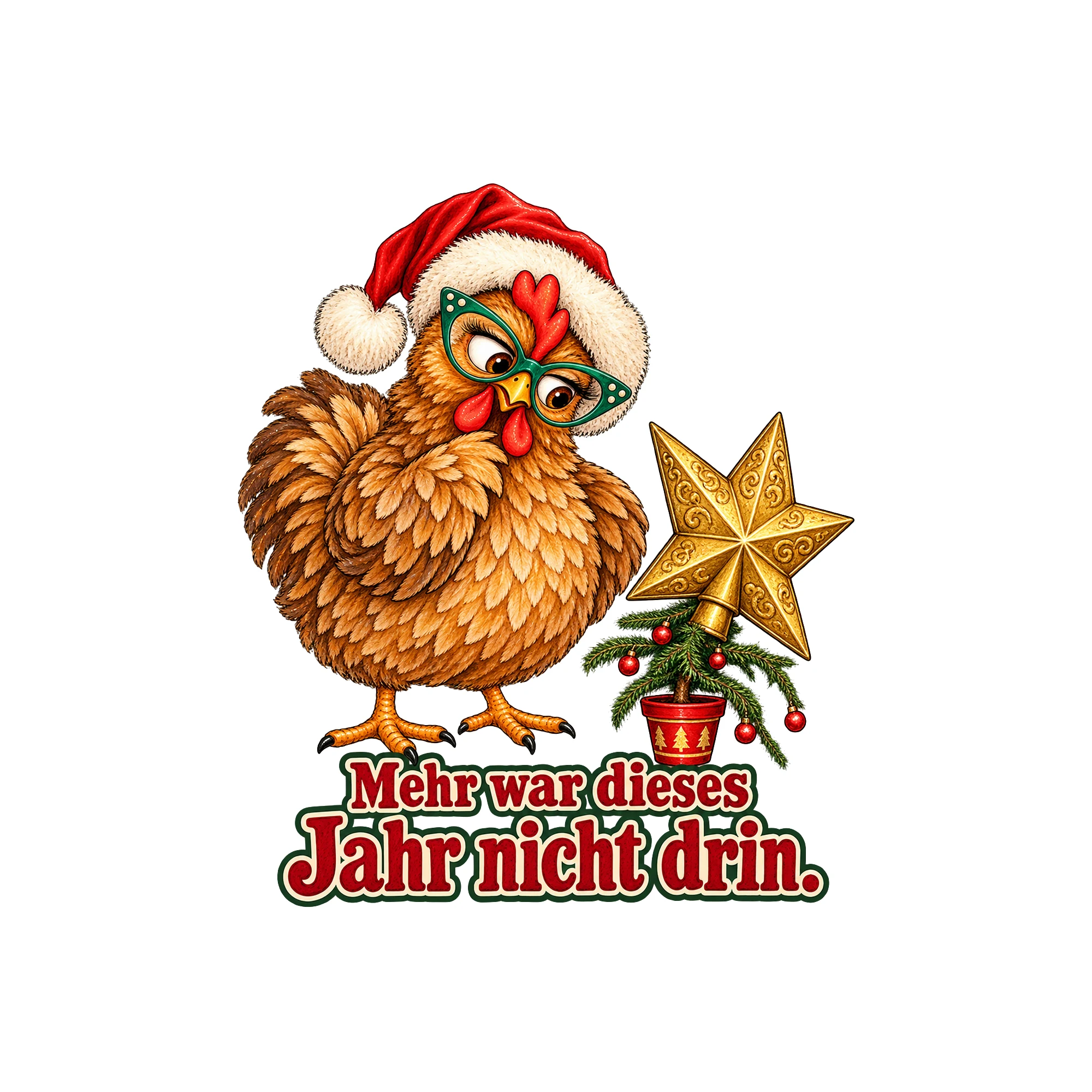Bügelbild huhn mini tannenbaum als Grafik auf weißem Hintergrund (BB011388)