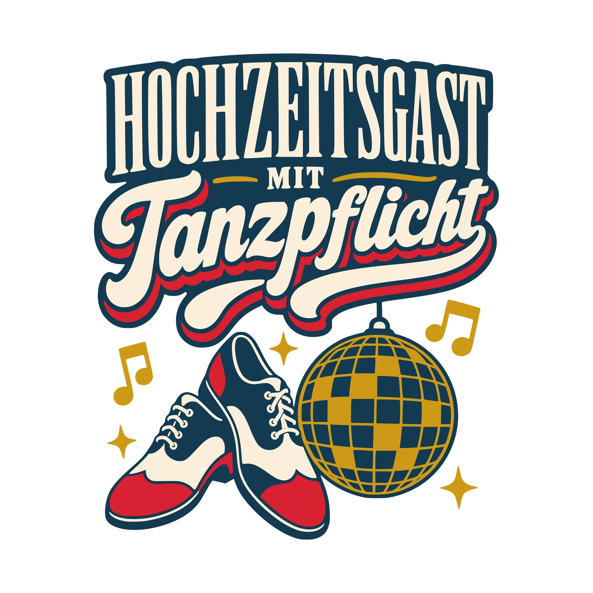 Bügelbild Hochzeitsgast mit Tanzpflicht als Grafik auf weißem Hintergrund (BB010397)