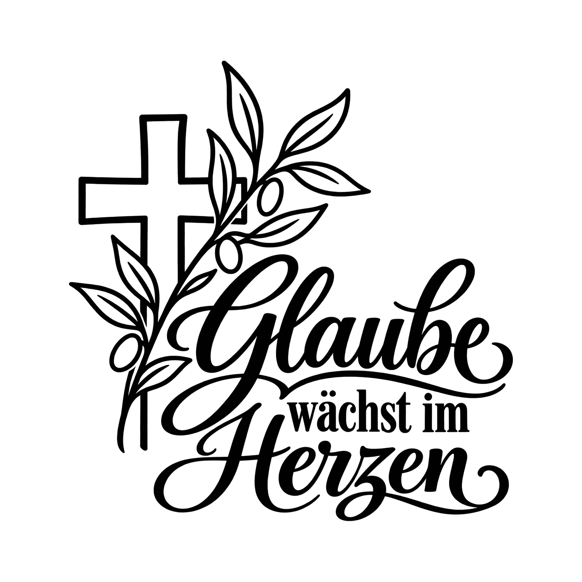 Bügelbild Glaube wächst im Herzen als Grafik auf weißem Hintergrund (BB013556)