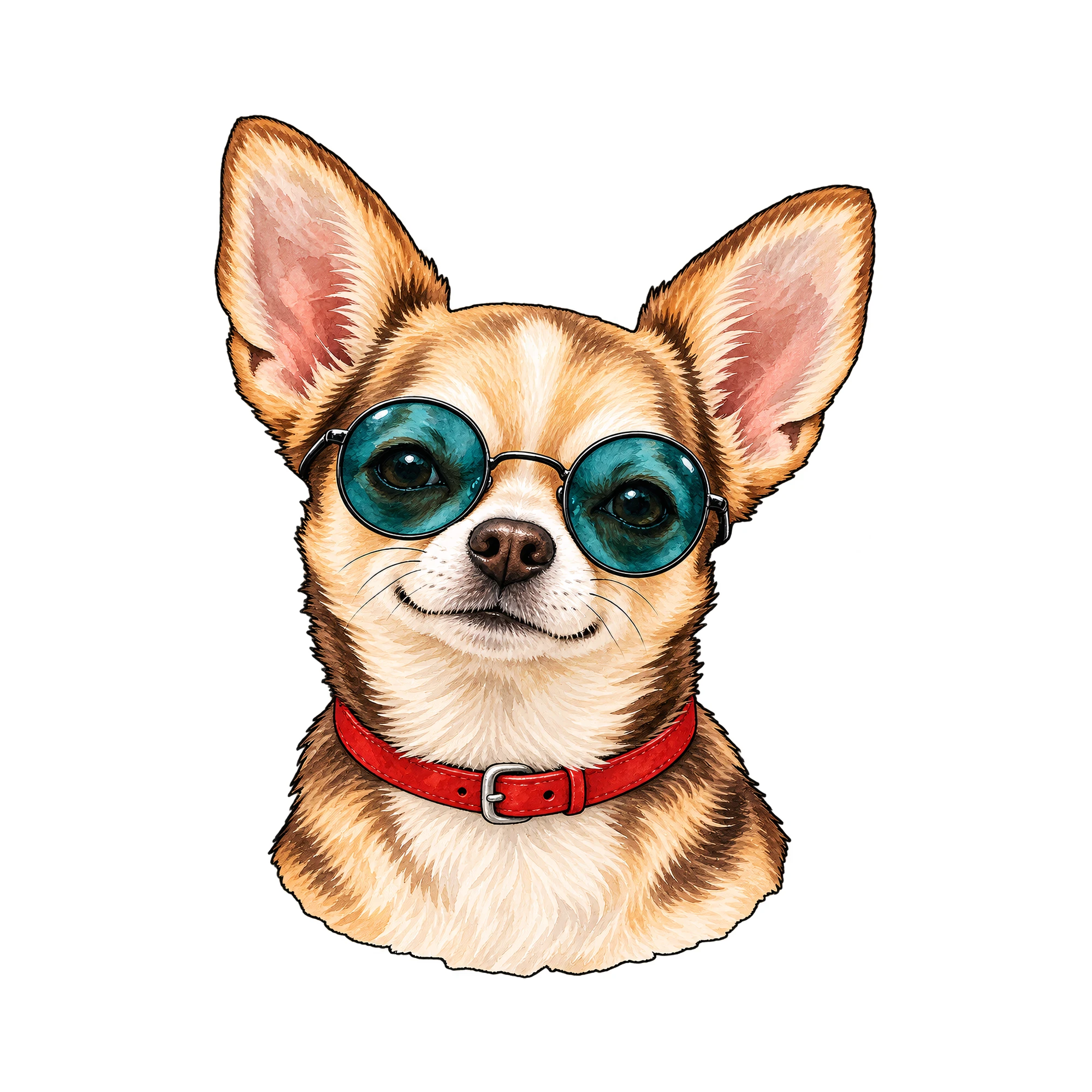 Bügelbild Chihuahua Hippie Look | Tiere Shirt Motiv als Grafik auf weißem Hintergrund (BB016106)