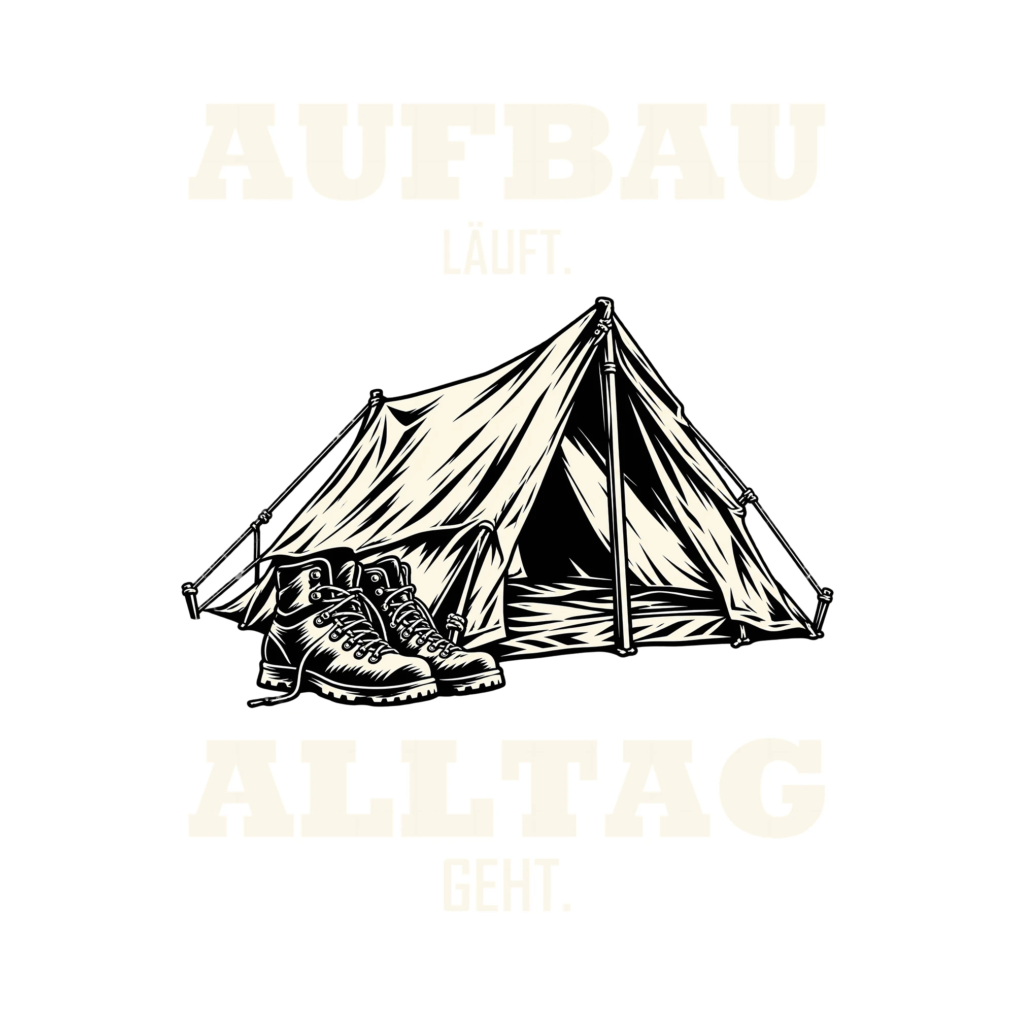 Bügelbild AUFBAU LÄUFT. ALLTAG GEHT. als Grafik auf weißem Hintergrund (BB012752)