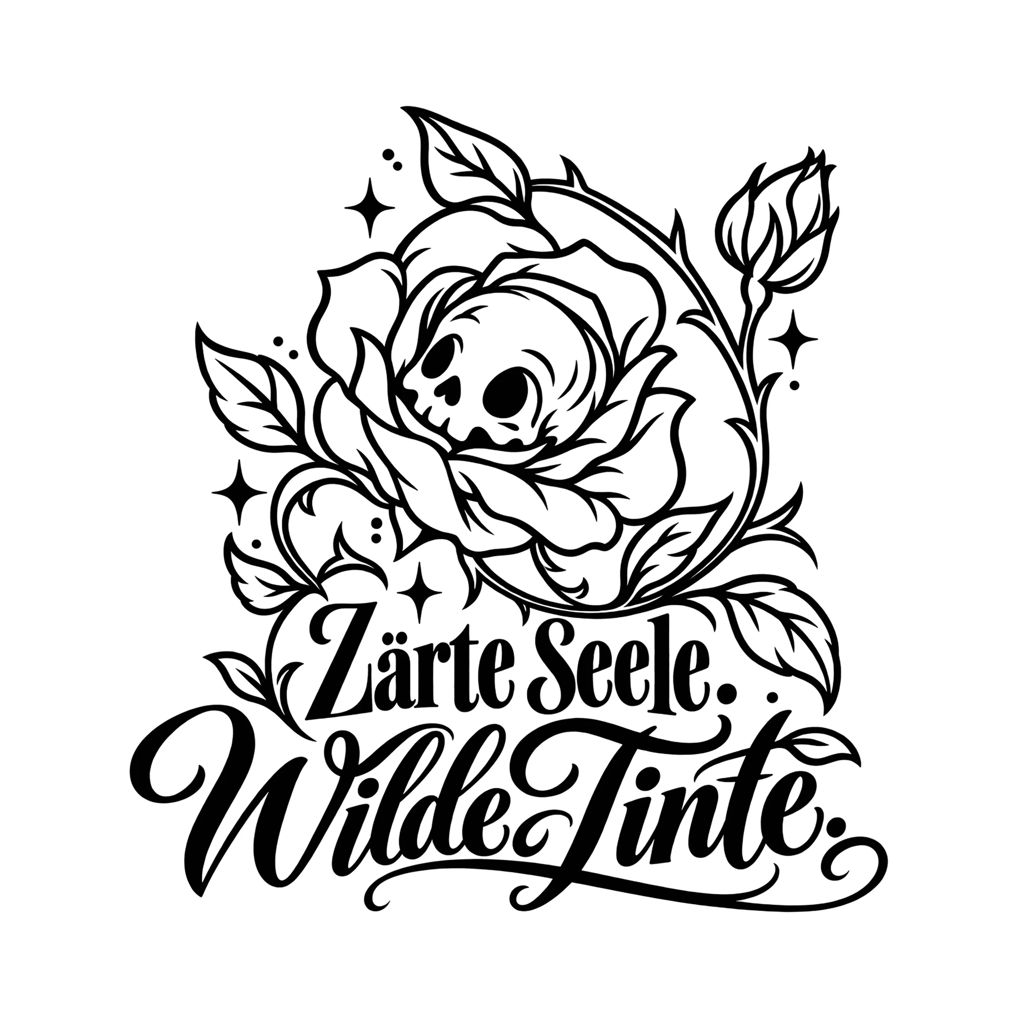 Bügelbild Zarte Seele. Wilde Tinte. als Grafik auf weißem Hintergrund (BB014223)