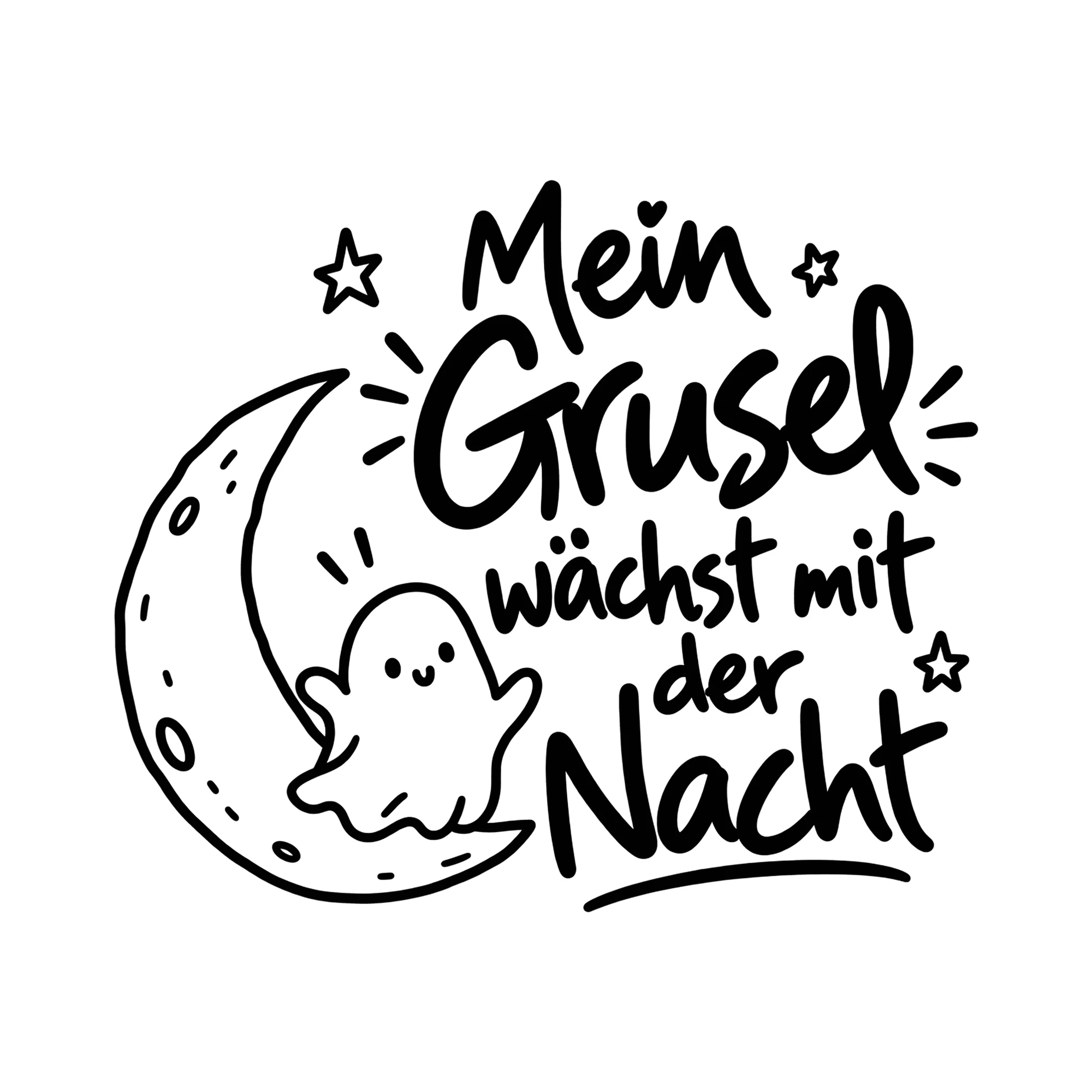 Bügelbild Mein Grusel wächst mit der Nacht als Grafik auf weißem Hintergrund (BB012658)