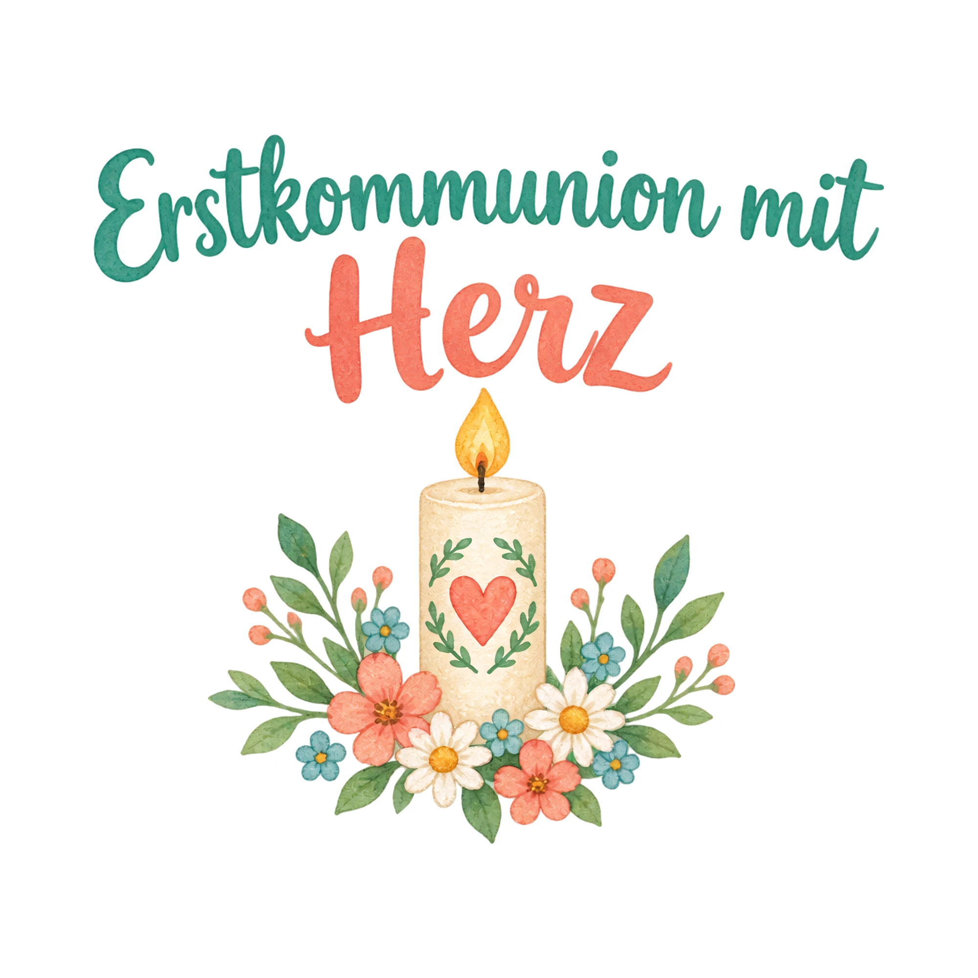 Bügelbild Erstkommunion mit Herz als Grafik auf weißem Hintergrund (BB020614)