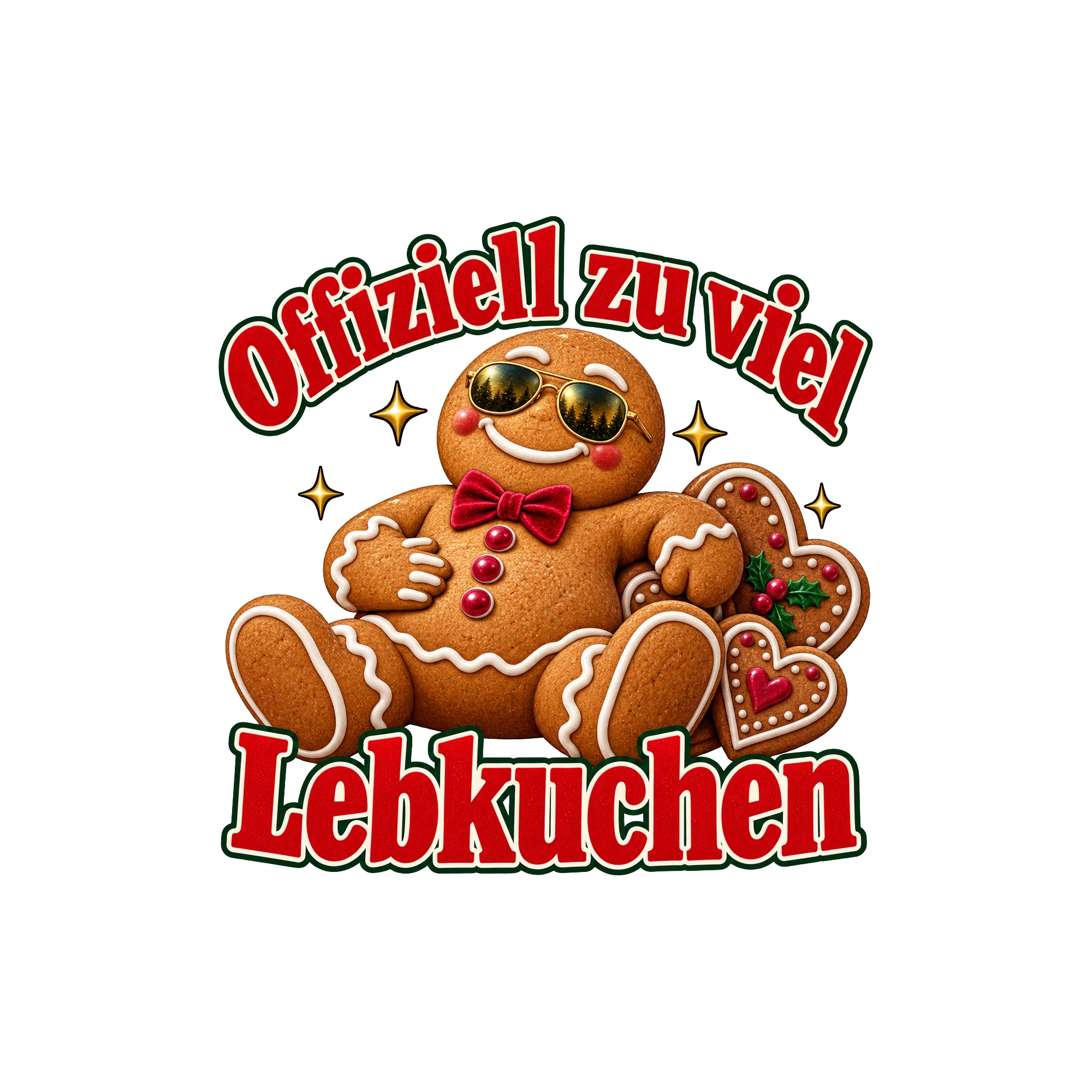 Bügelbild Offiziell zu viel Lebkuchen (Freche Weihnachtsklassiker) als Grafik auf weißem Hintergrund (BB011373)