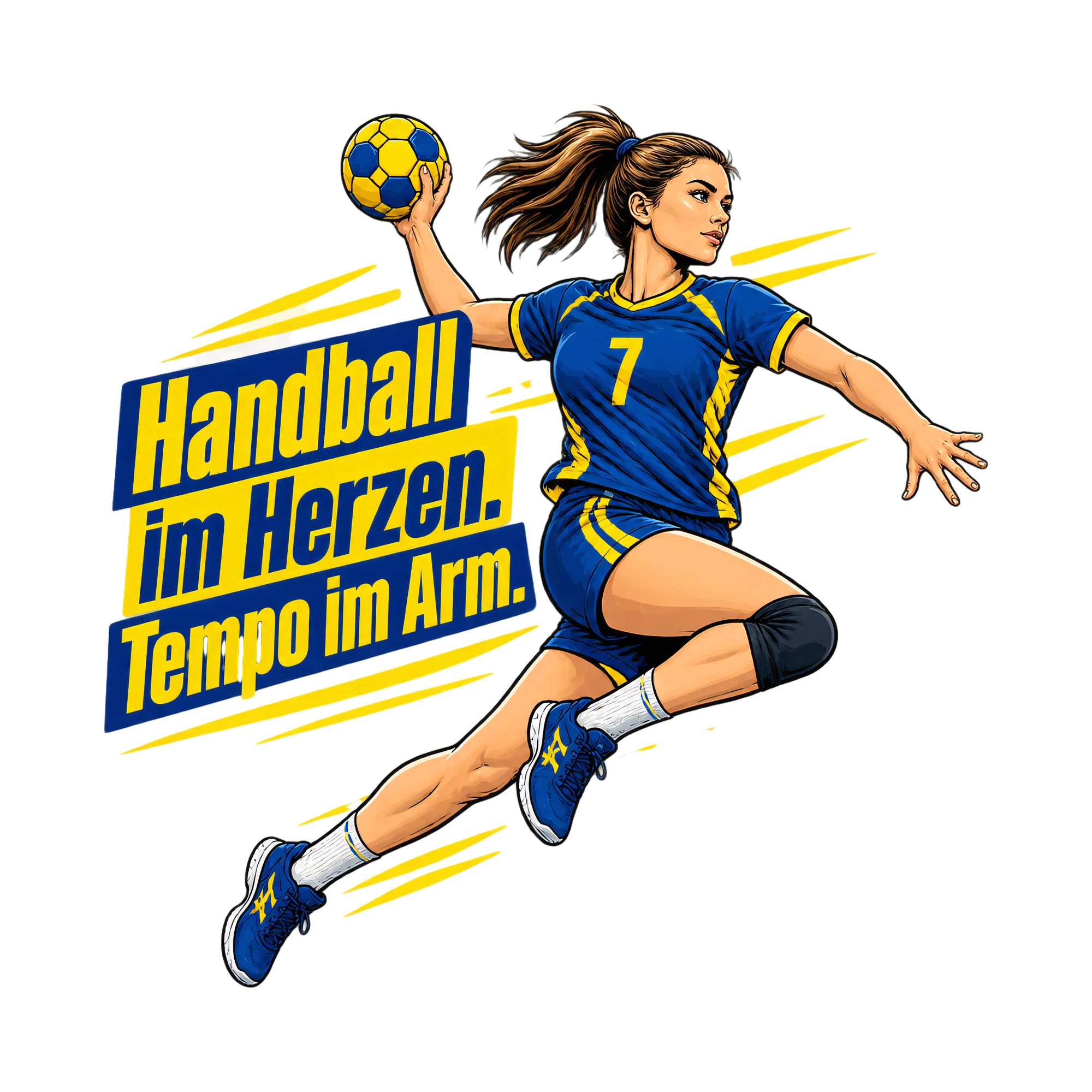 Bügelbild Handball im Herzen. Tempo im Arm. als Grafik auf weißem Hintergrund (BB013836)